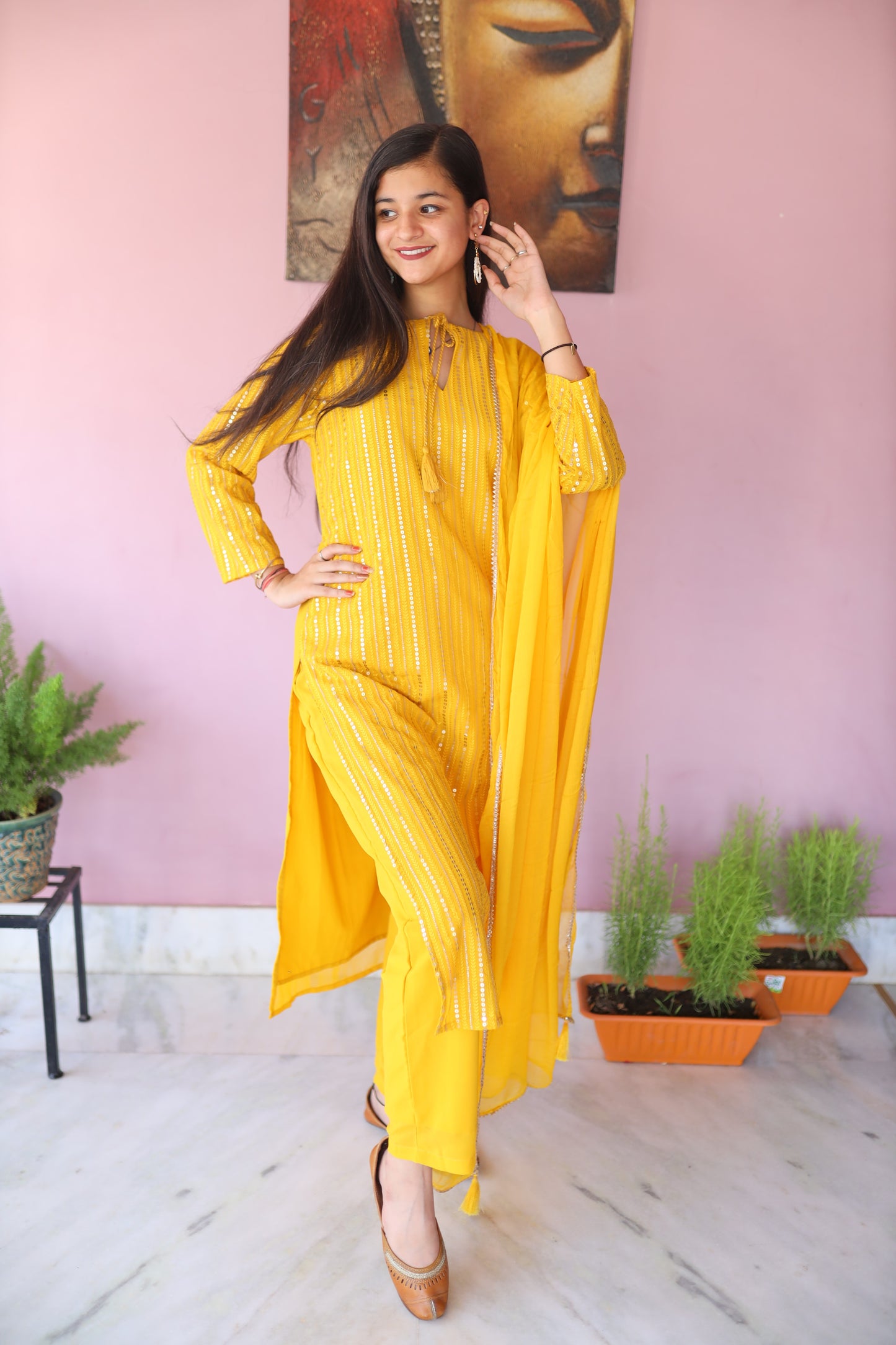 JEENAS Women Gold Georgette Suit