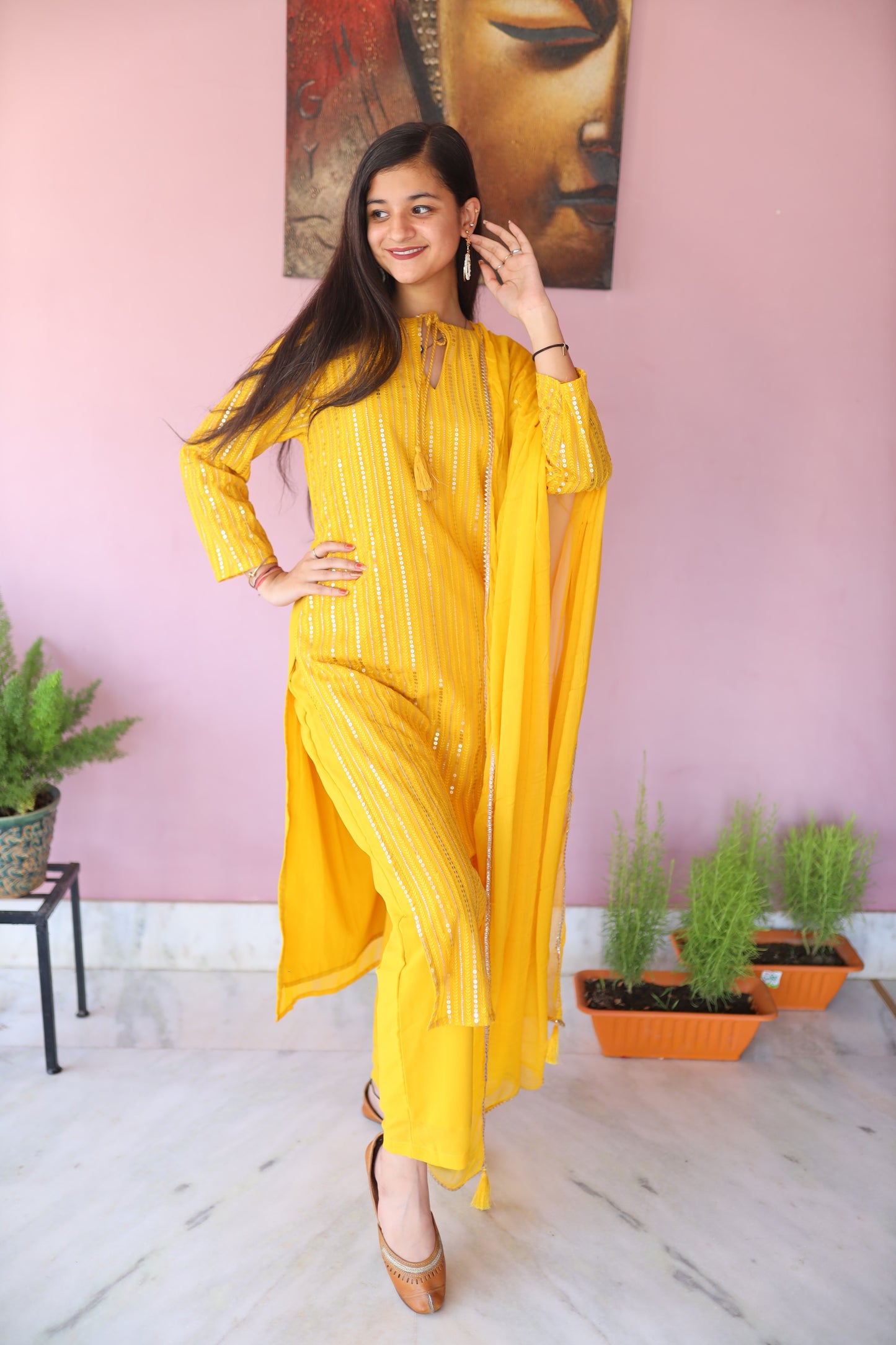 JEENAS Women Gold Georgette Suit