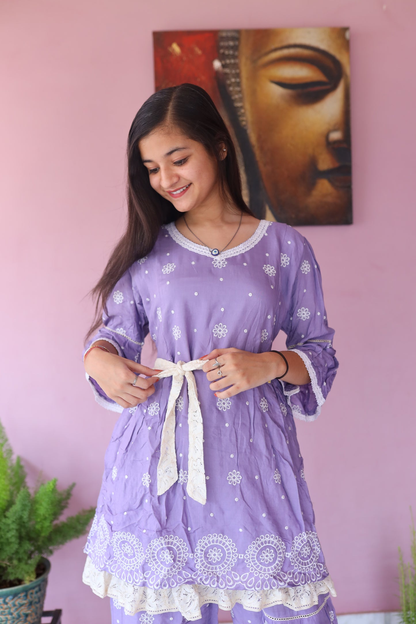 JEENAS Women Pure Masleen Embroidered Co-Ord Set