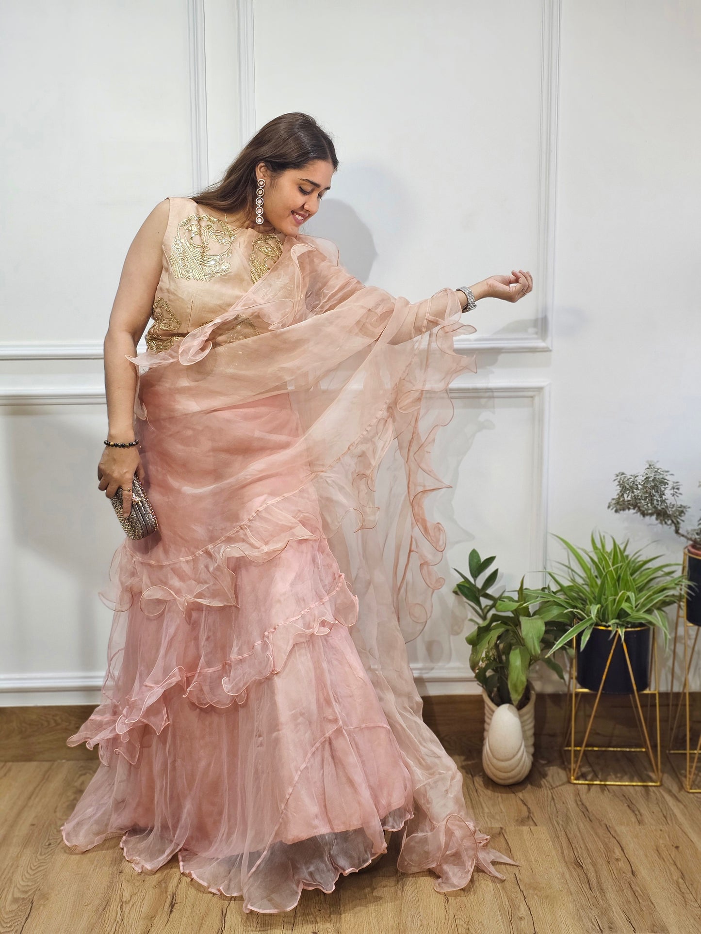 Jeenas organza drape saree