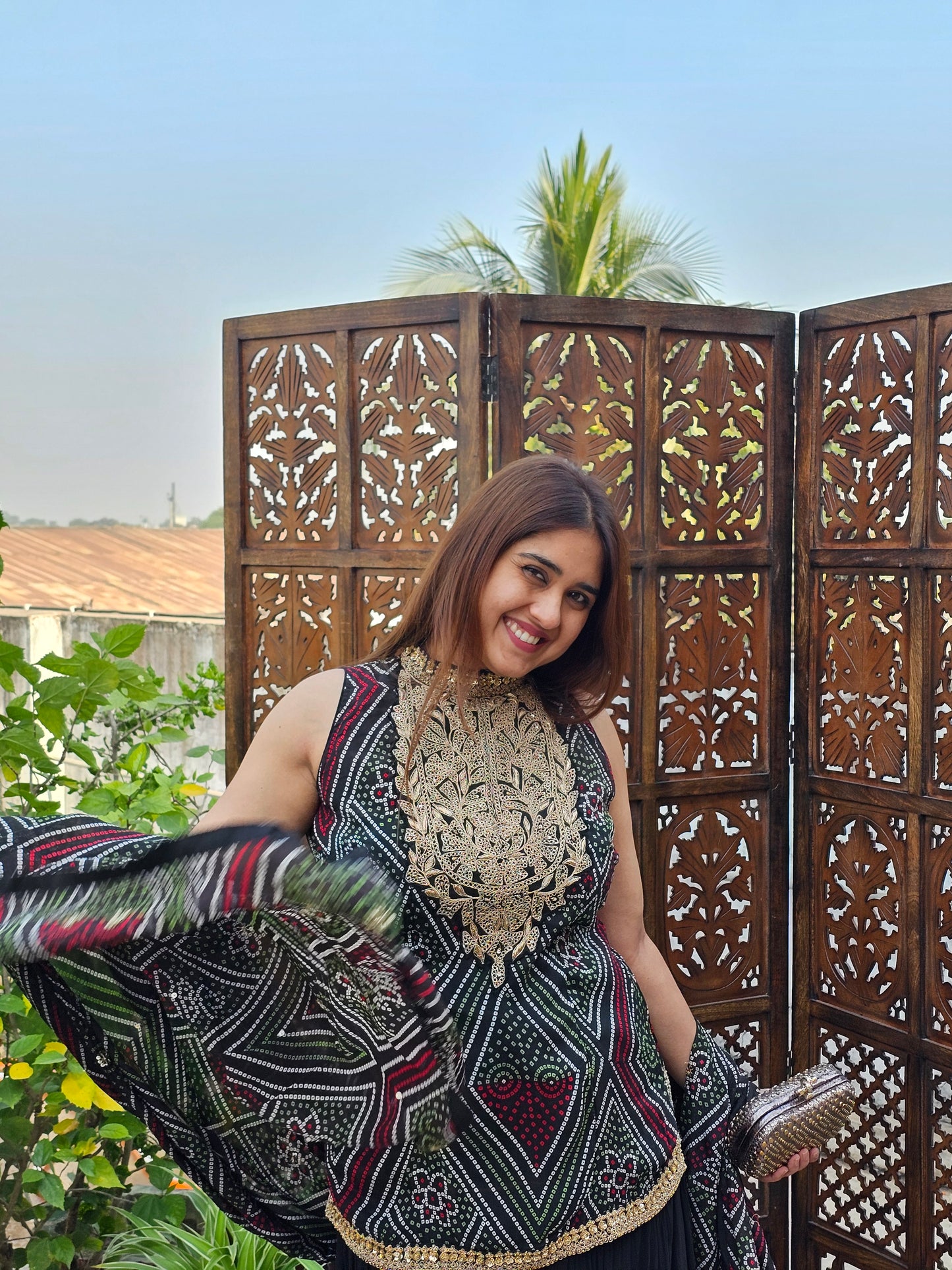 Jeenas Bandhani skirt kurti set with pure dupatta