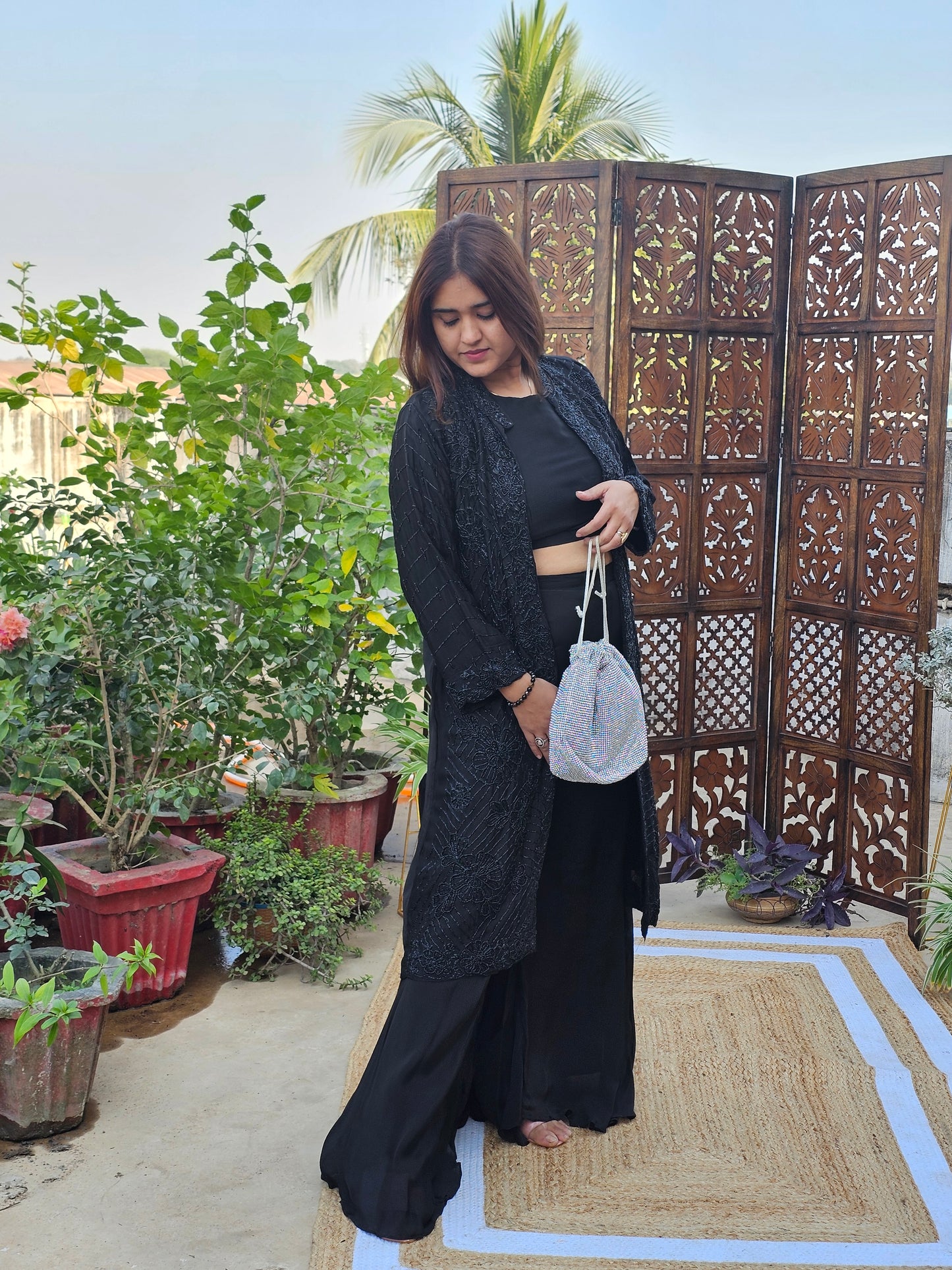 Jeenas indowestern black 3 piece divider set
