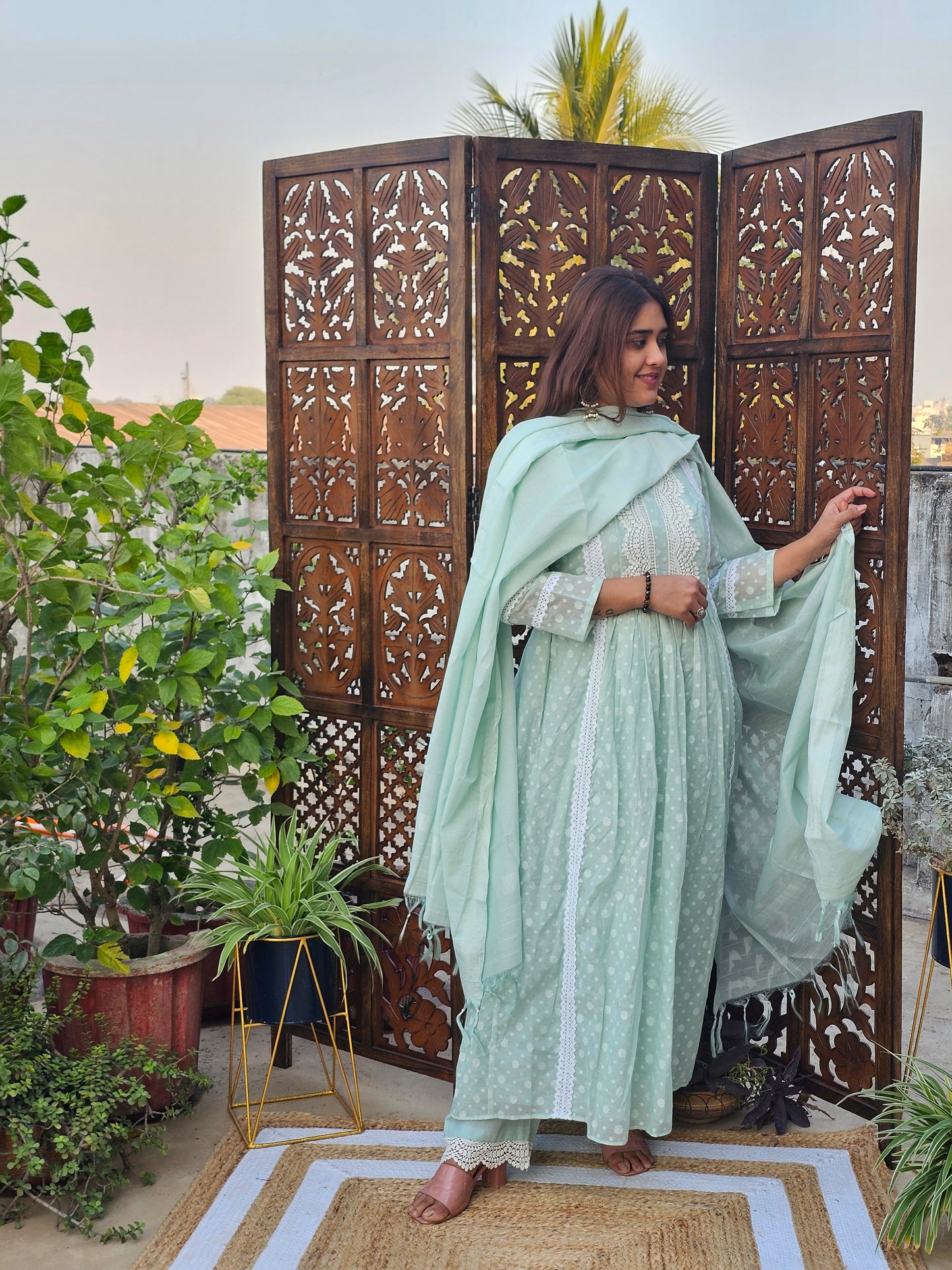 Jeenas anarkali pastel suit set