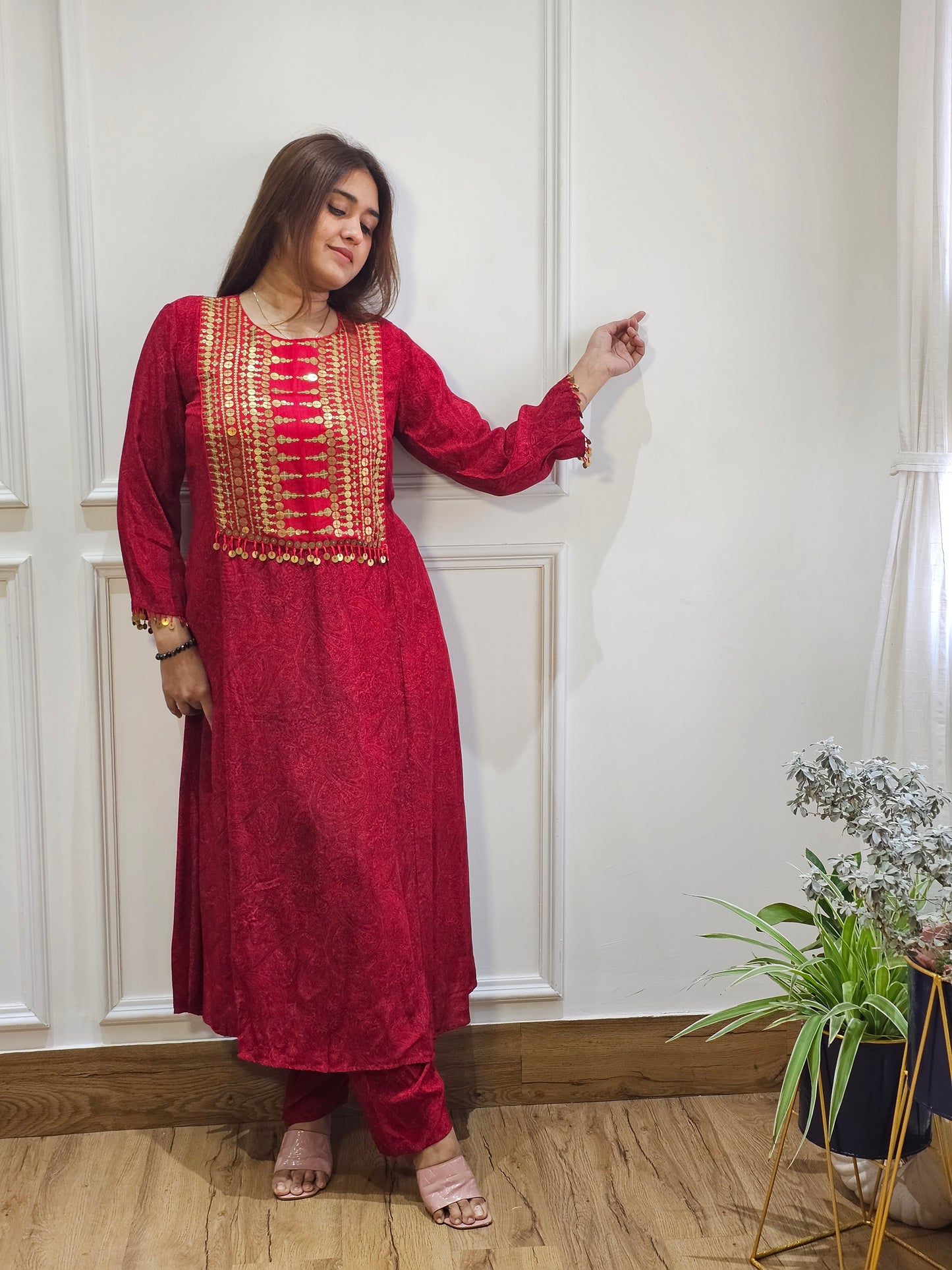 Jeenas Printed crepe antique kurta pant set