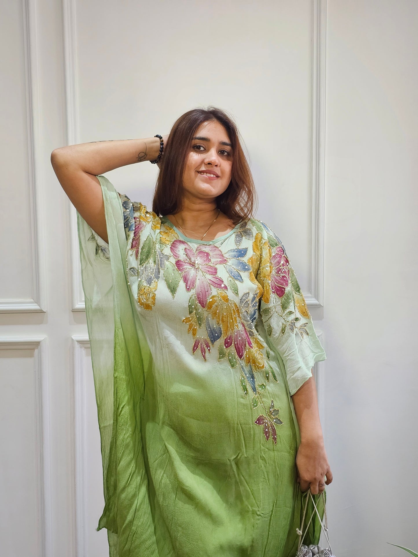 Jeenas ombre green kaftan set