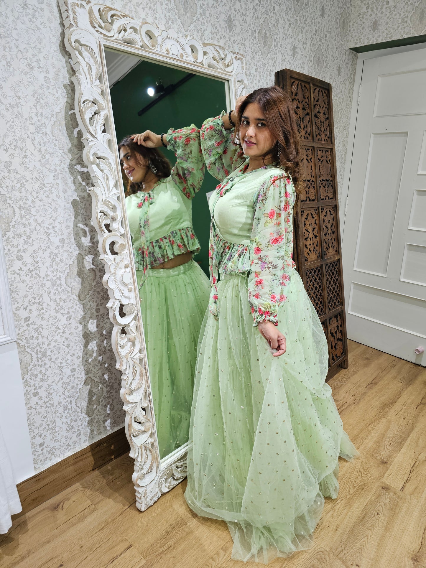 Jeenas sea green skirt set