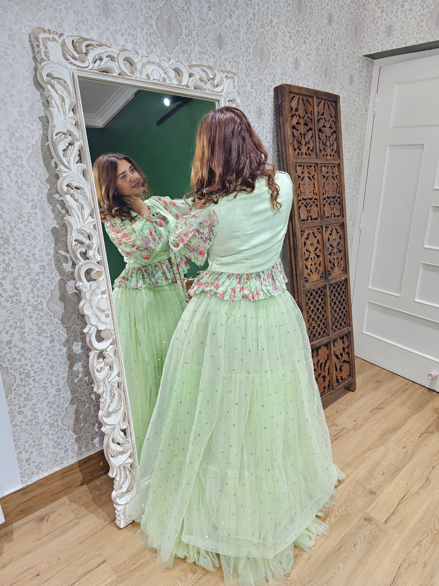 Jeenas sea green skirt set