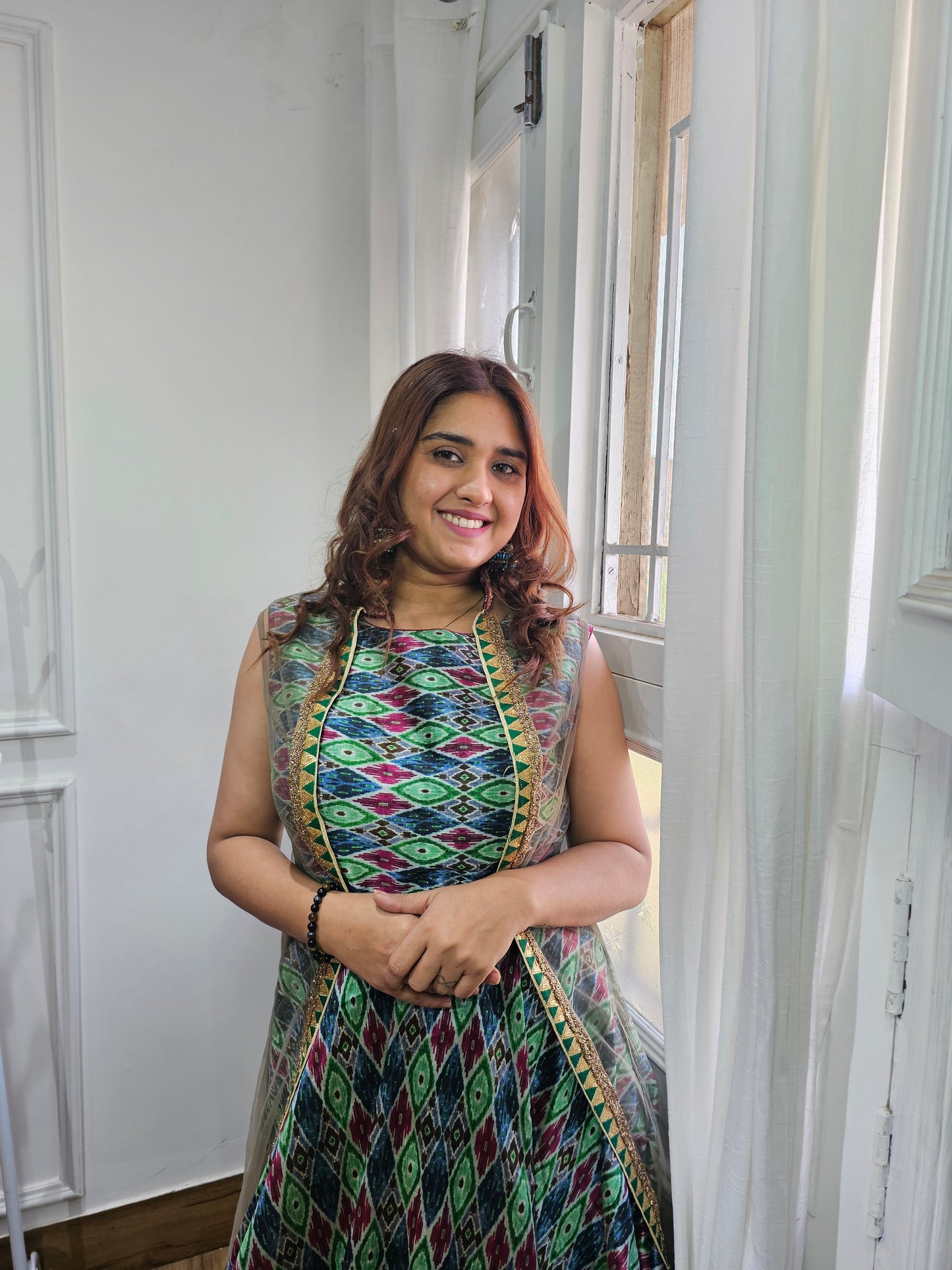 jeenas Printed multi coloured pure silk gown