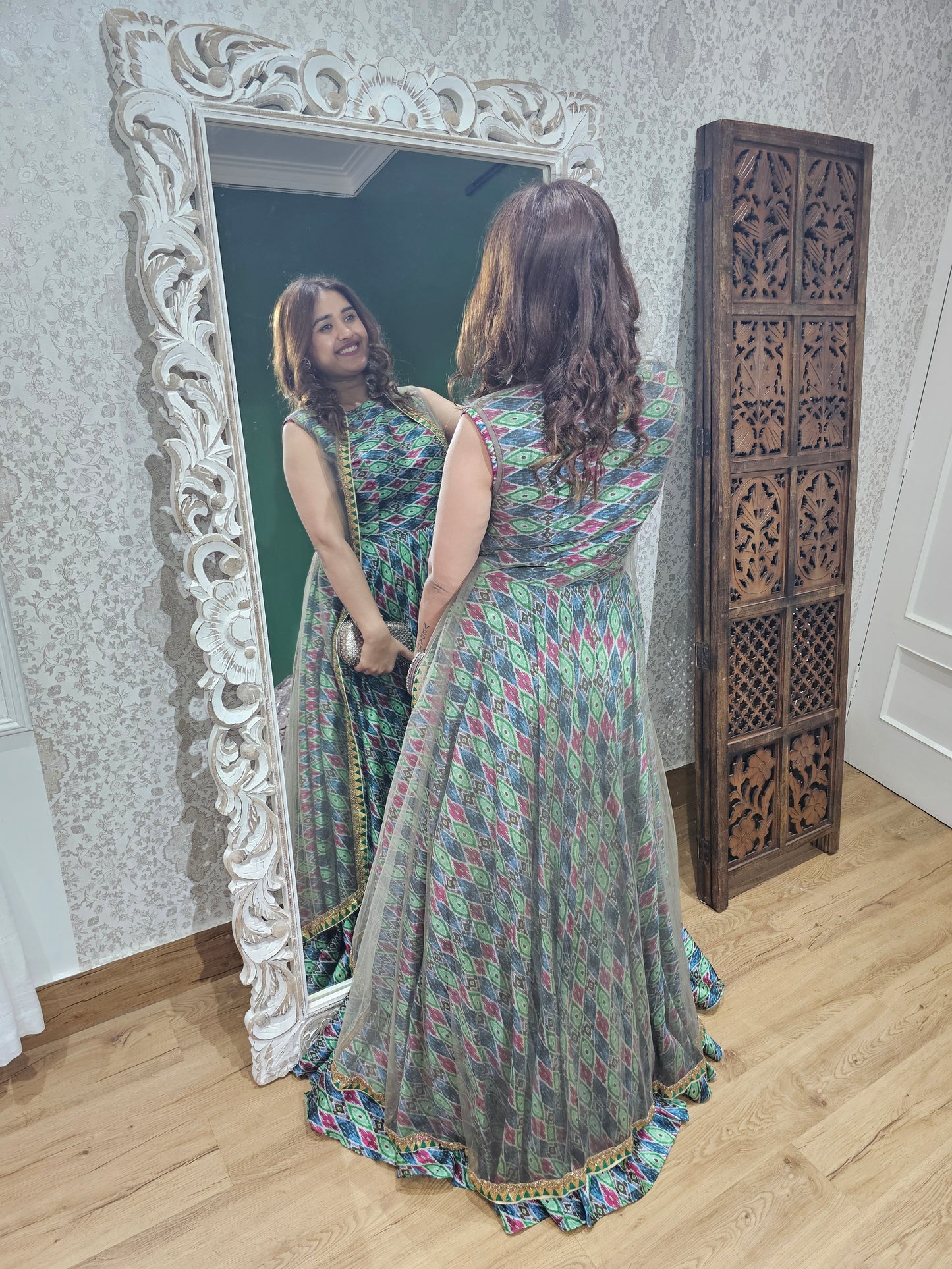 jeenas Printed multi coloured pure silk gown