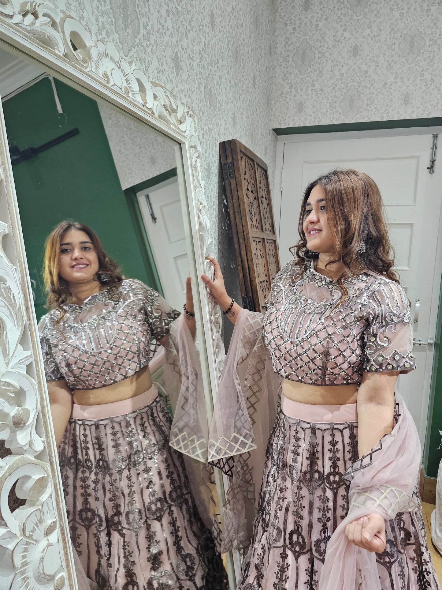 Jeenas heavy leather detail lehnga