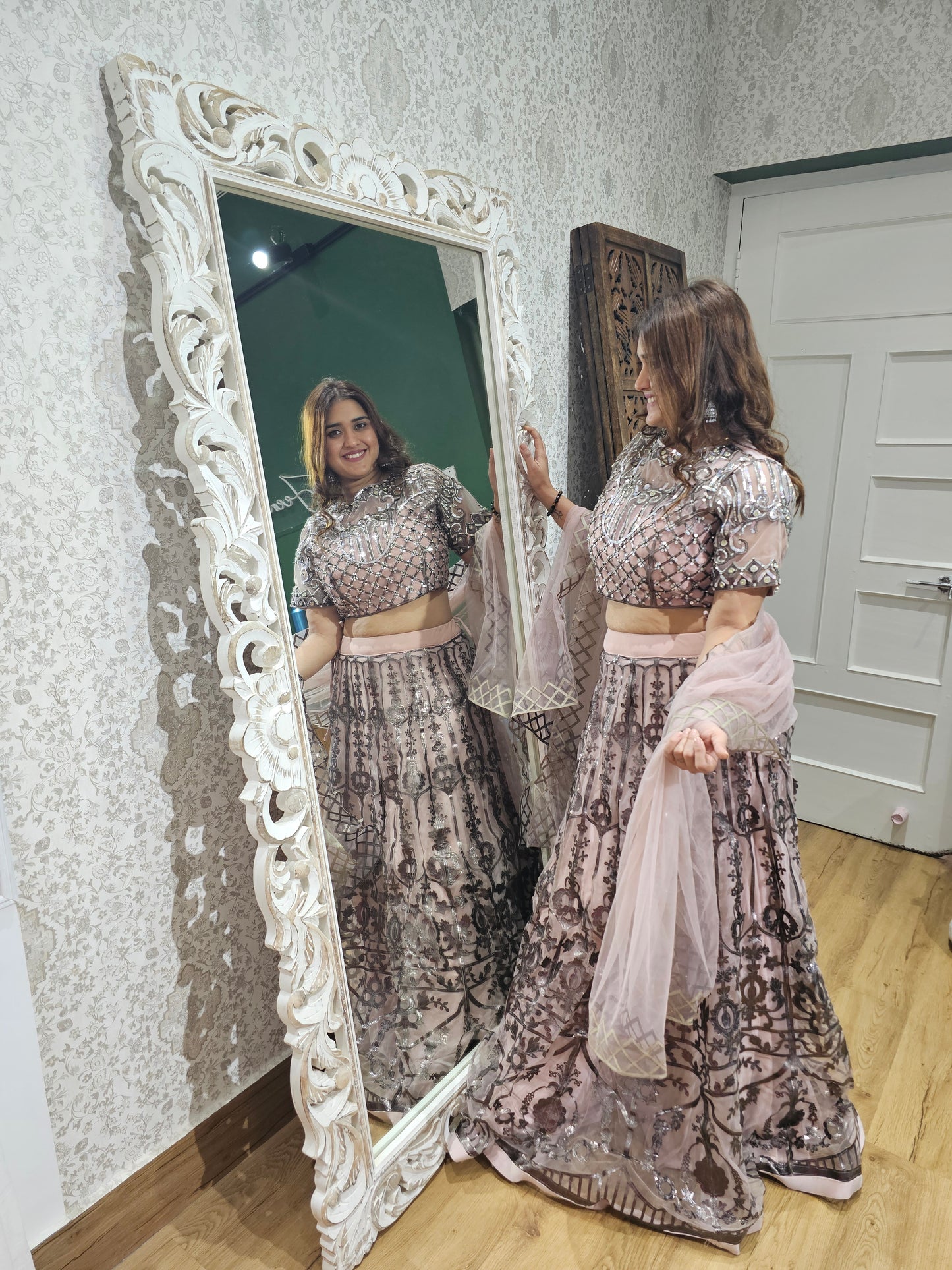 Jeenas heavy leather detail lehnga
