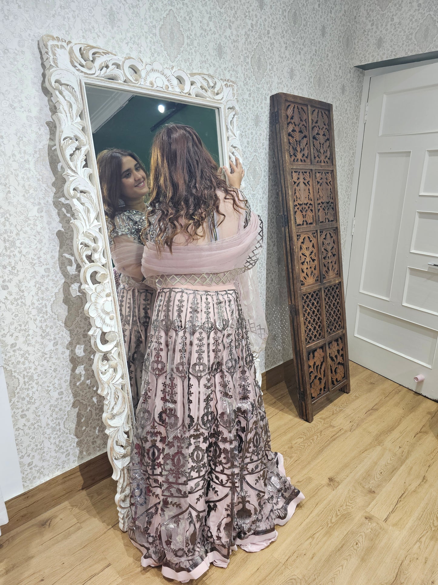 Jeenas heavy leather detail lehnga