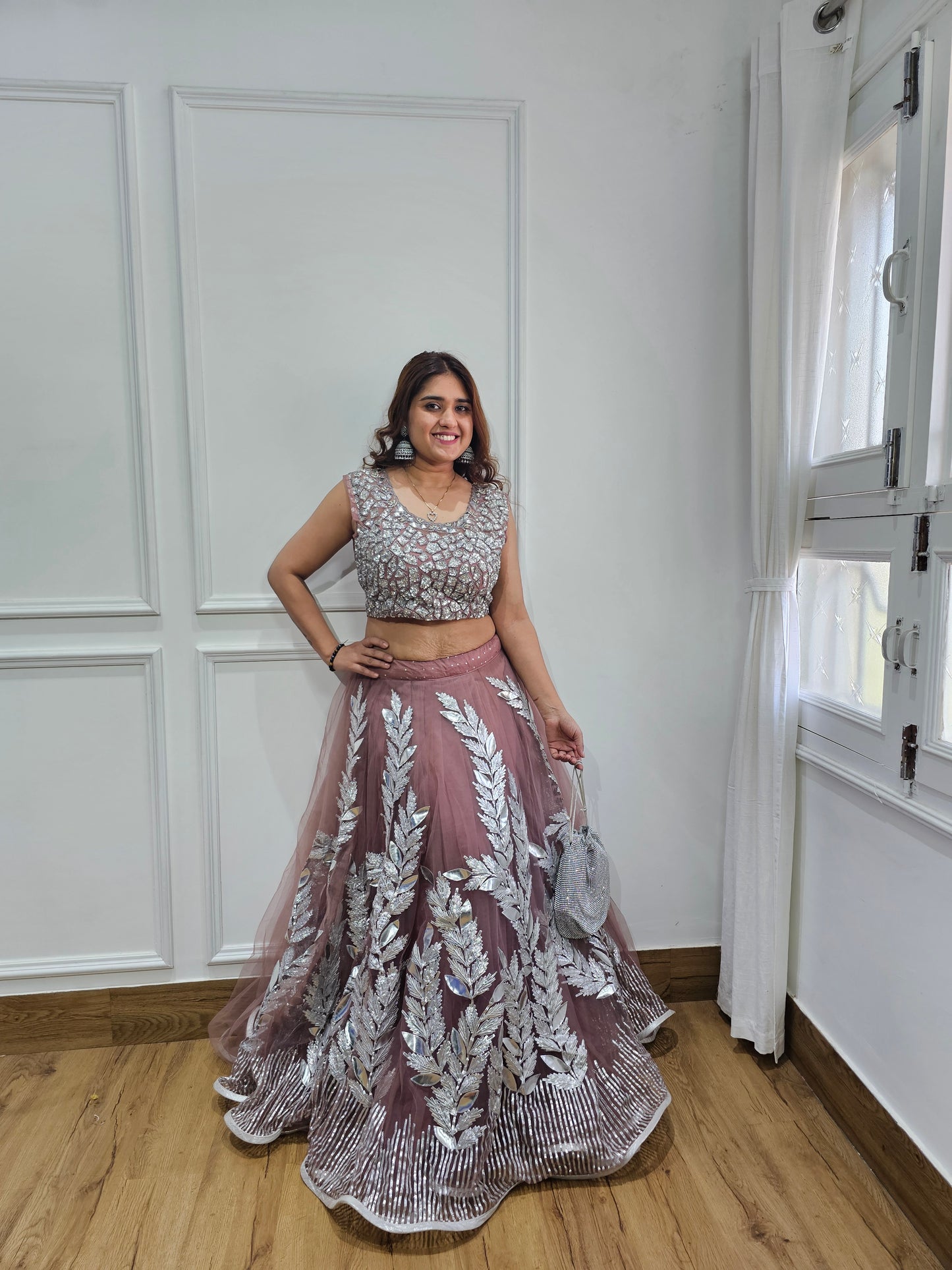 Jeenas silver onion lengha