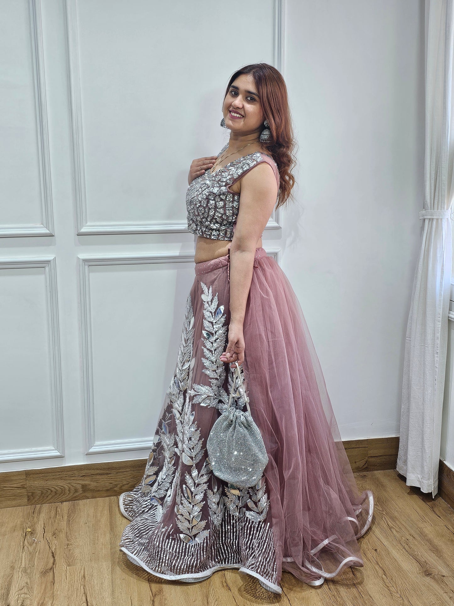 Jeenas silver onion lengha
