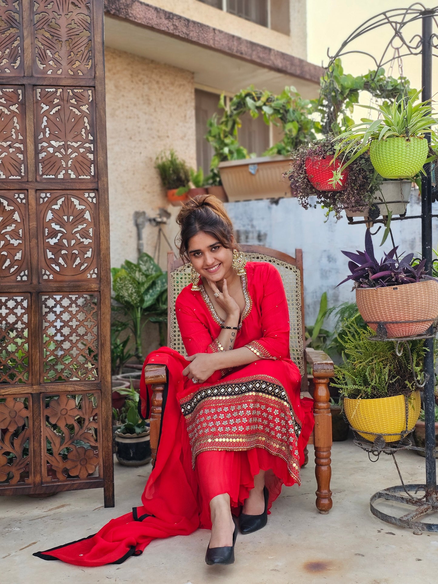 Jeenas red sharara suit set