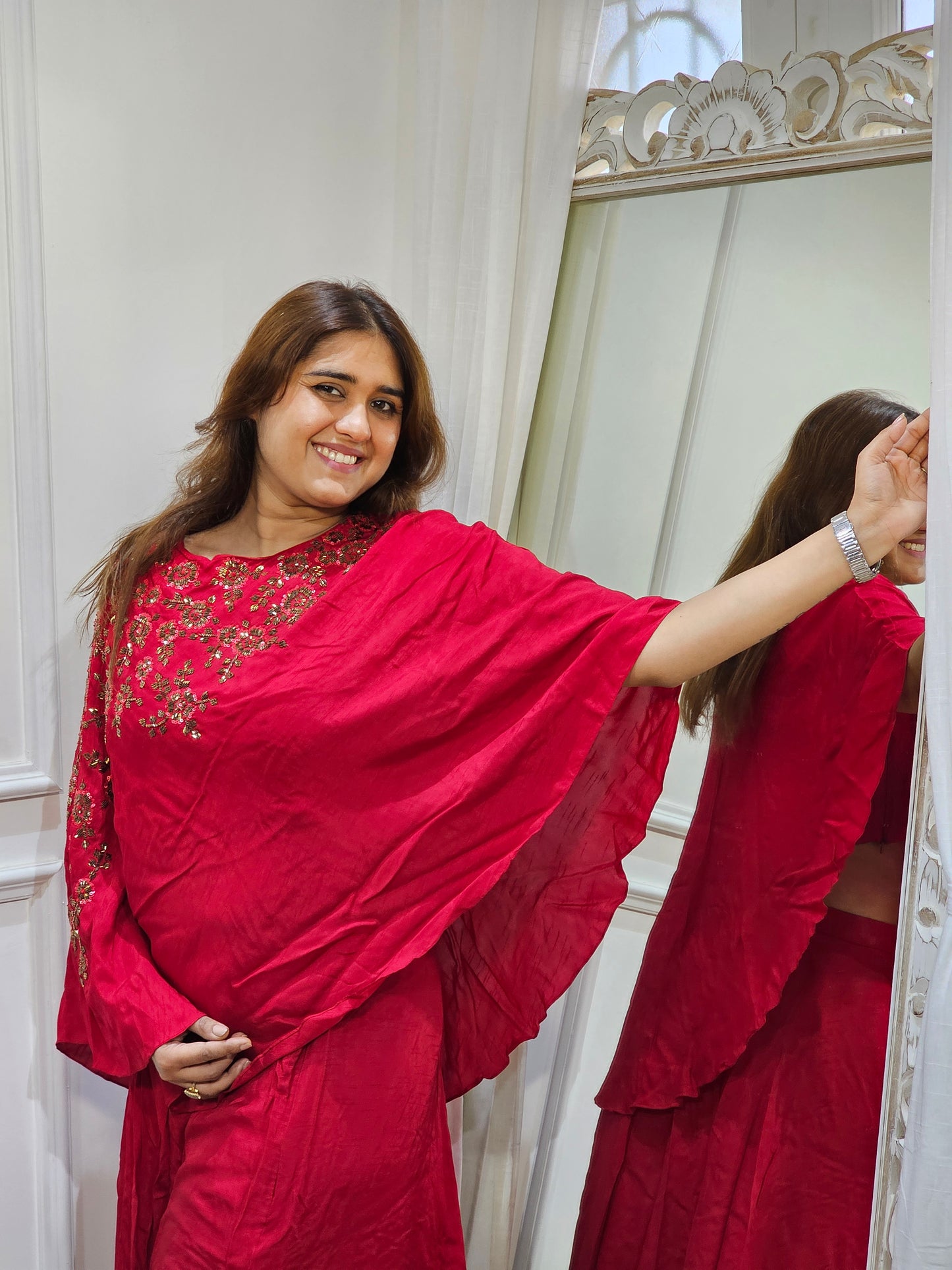 Jeenas red indowestern set