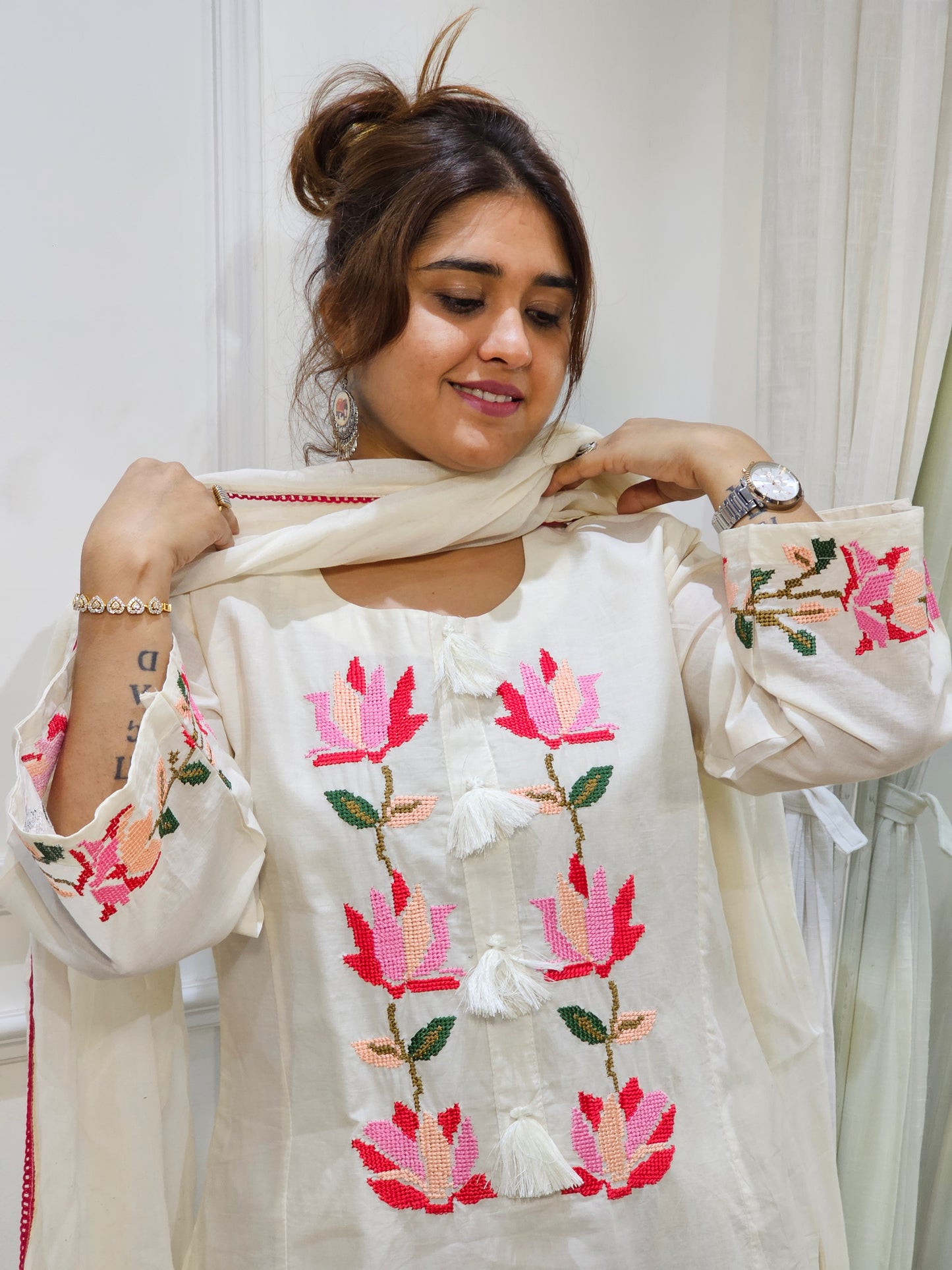 Jeenas cotton thread work suit set