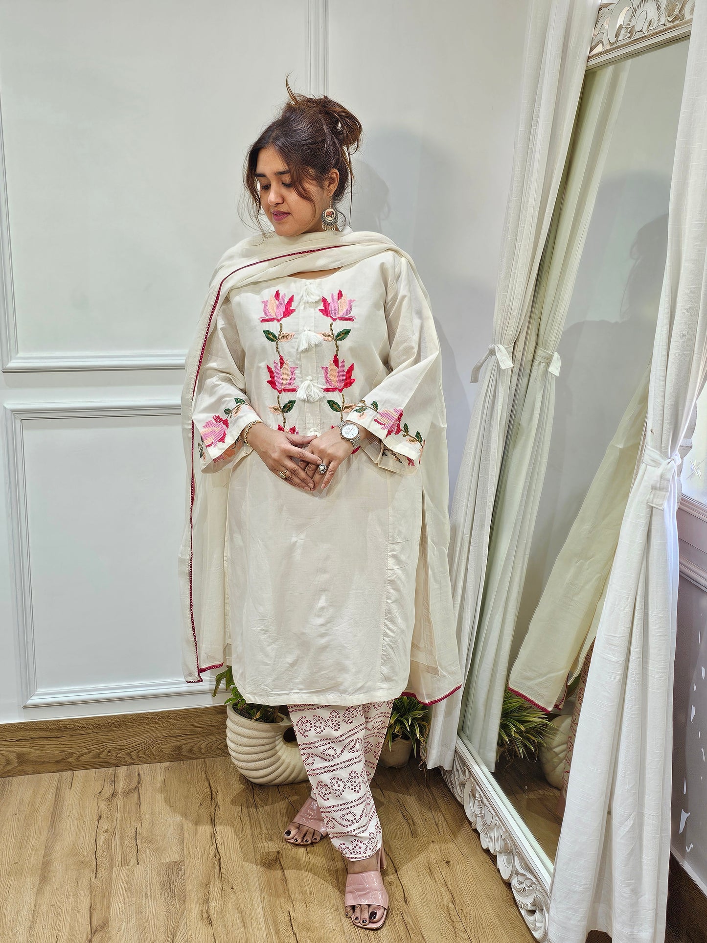 Jeenas cotton thread work suit set