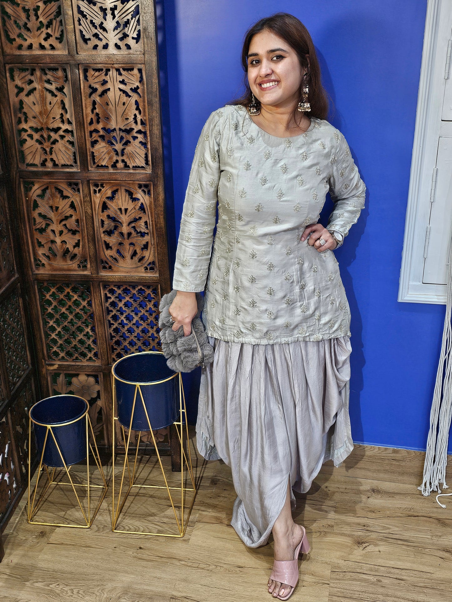 Jeenas grey indowestern set