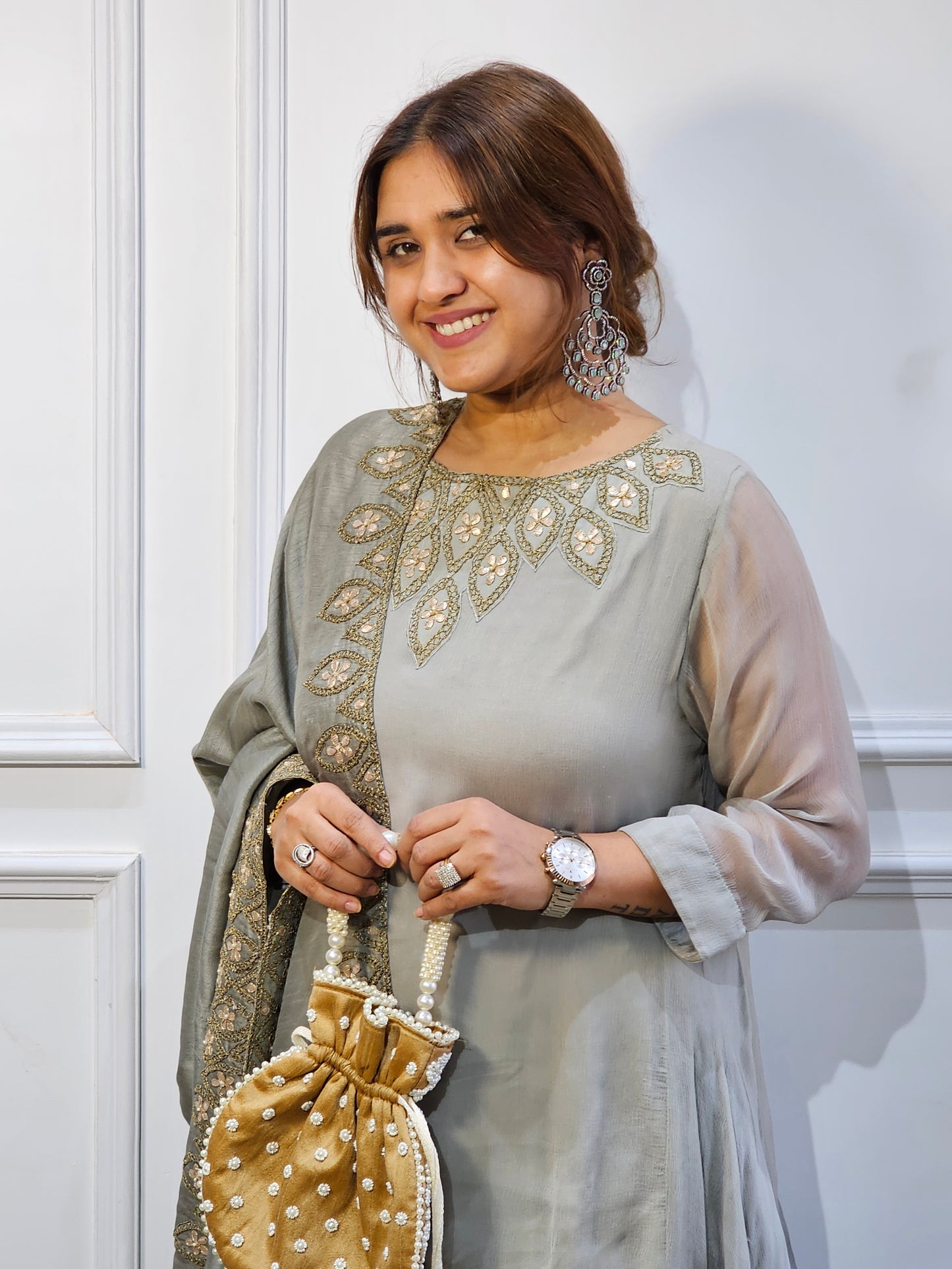 Jeenas grey gota indowestern set