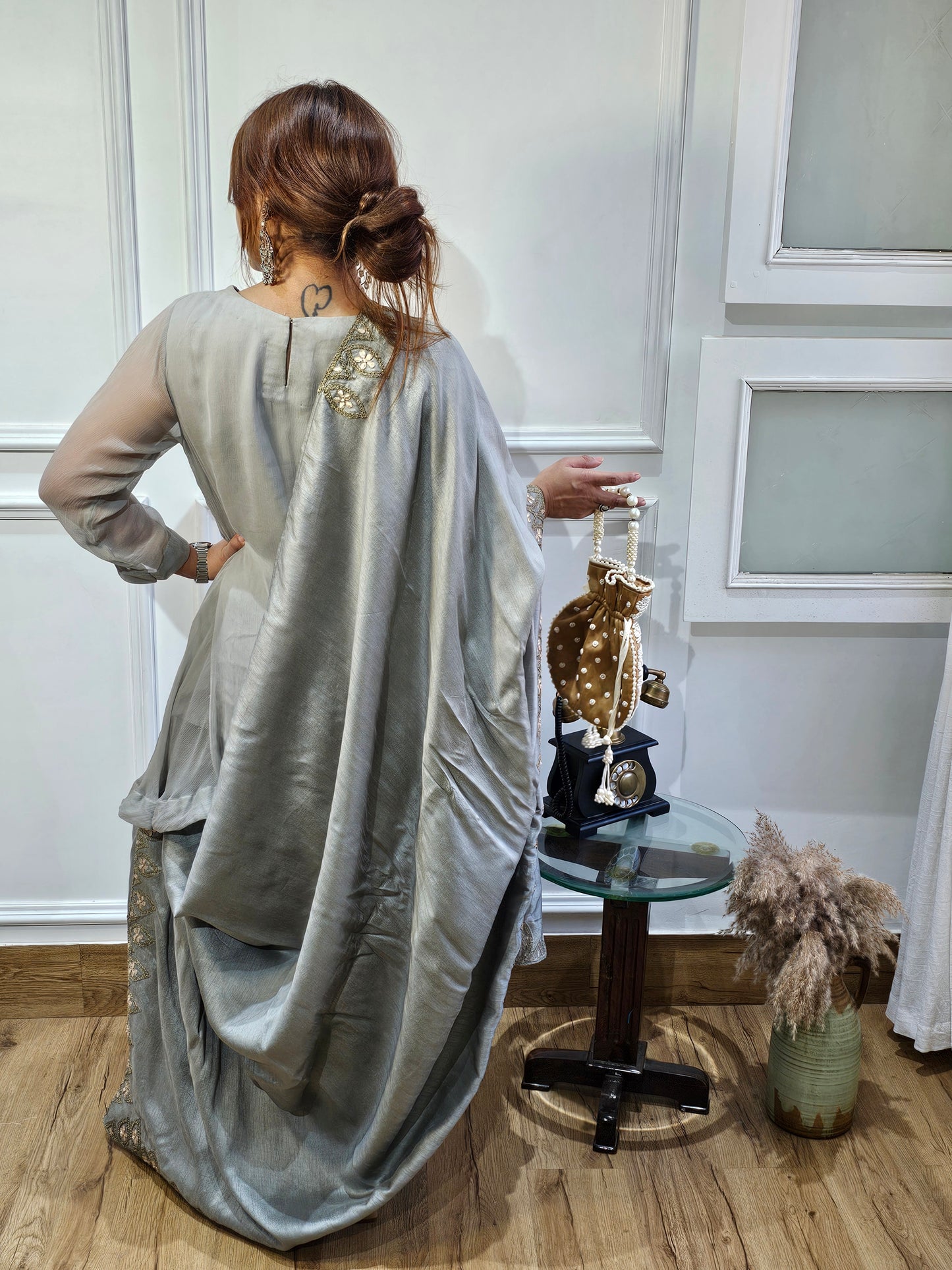 Jeenas grey gota indowestern set