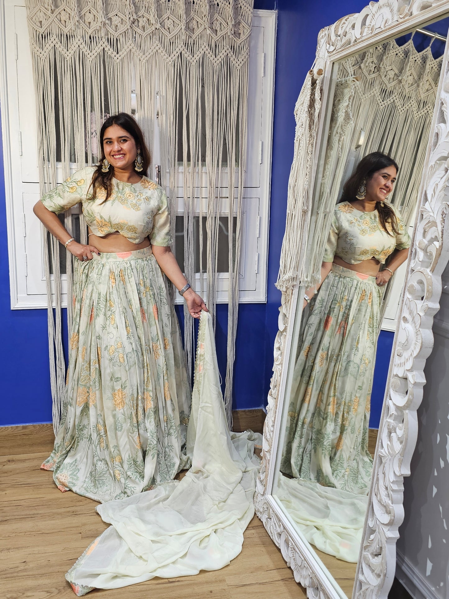 Jeenas printed hand work lengha