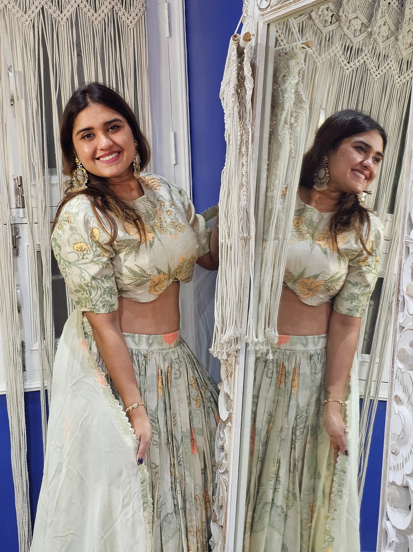 Jeenas printed hand work lengha