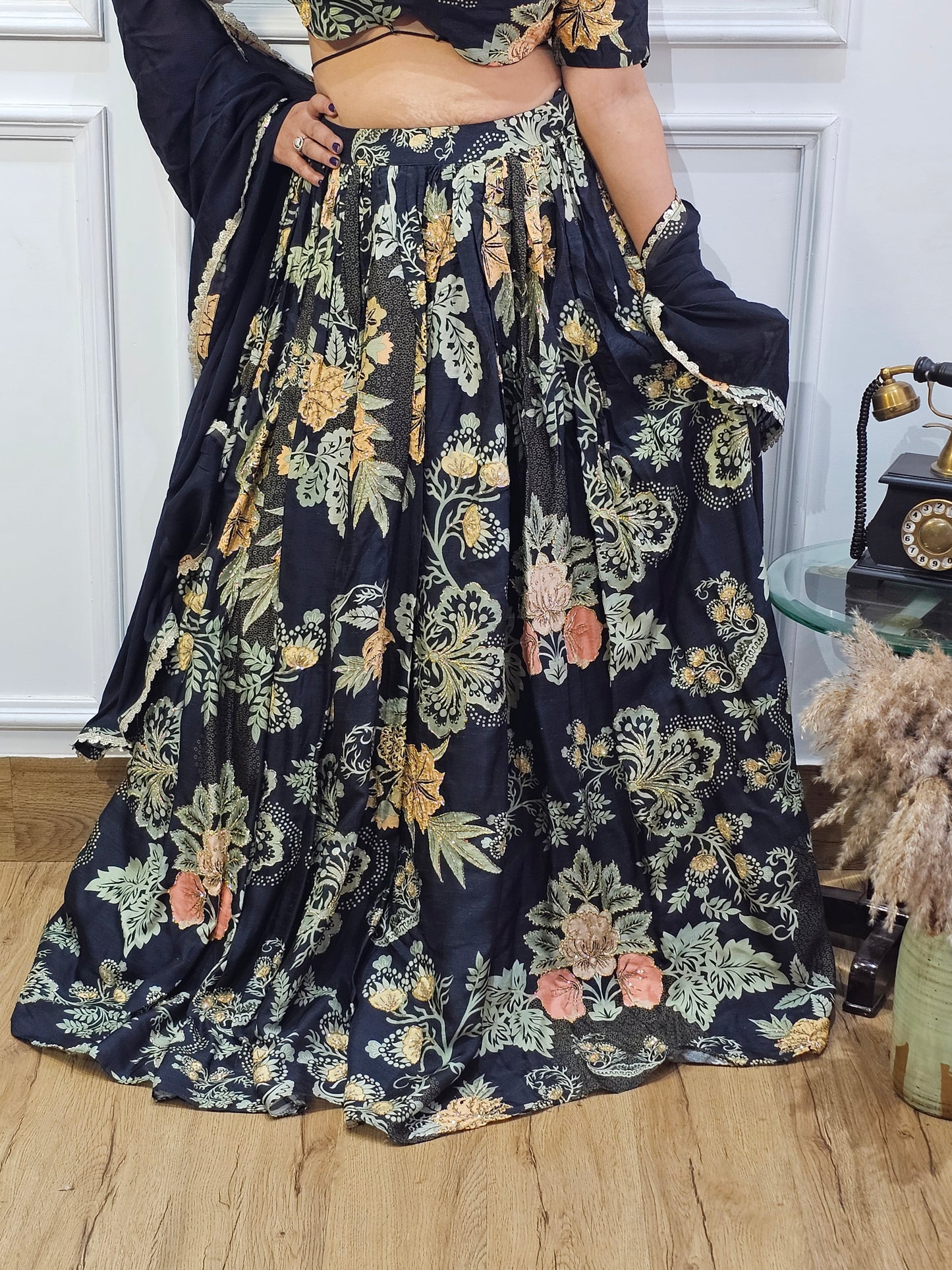 Jeenas printed hand work lengha