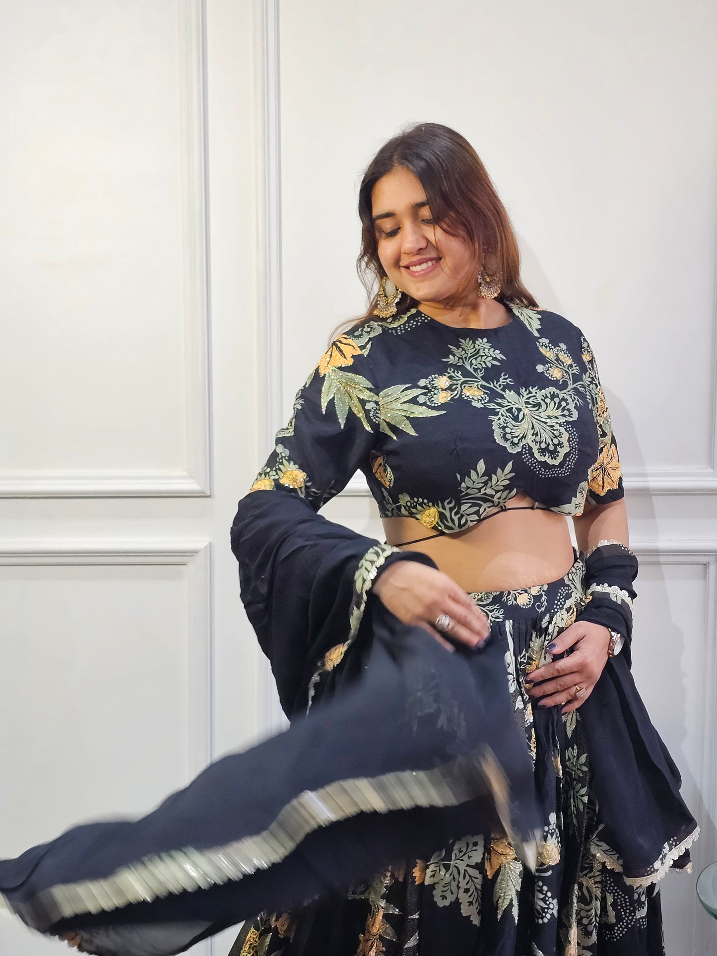 Jeenas printed hand work lengha