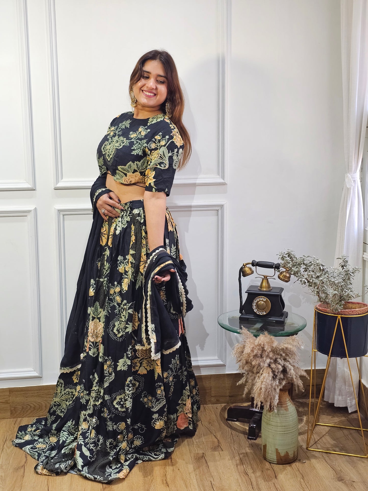 Jeenas printed hand work lengha