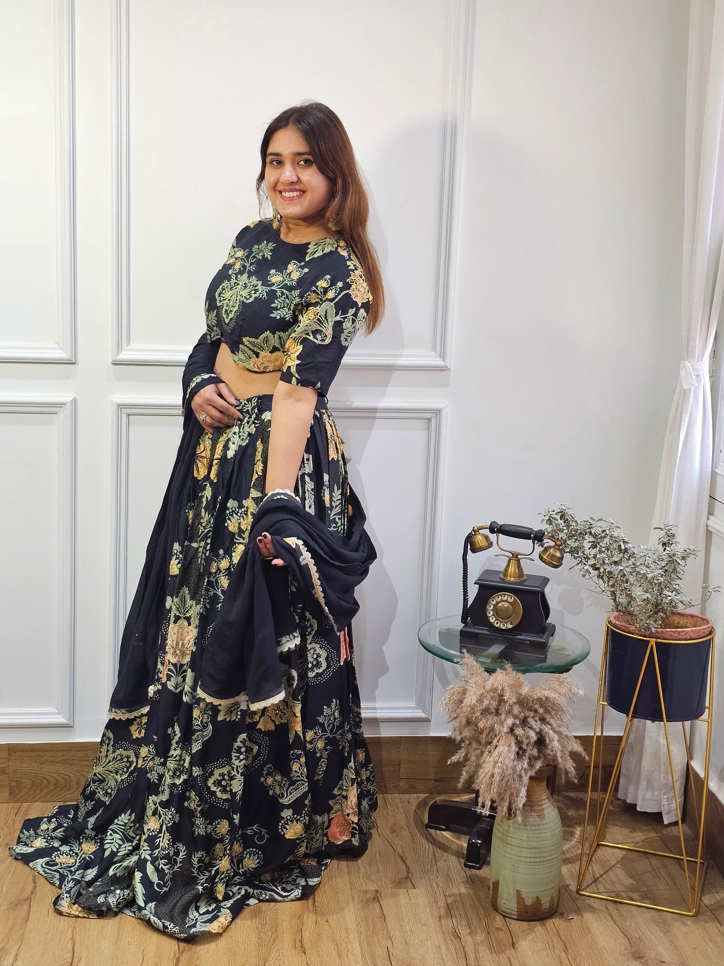 Jeenas printed hand work lengha