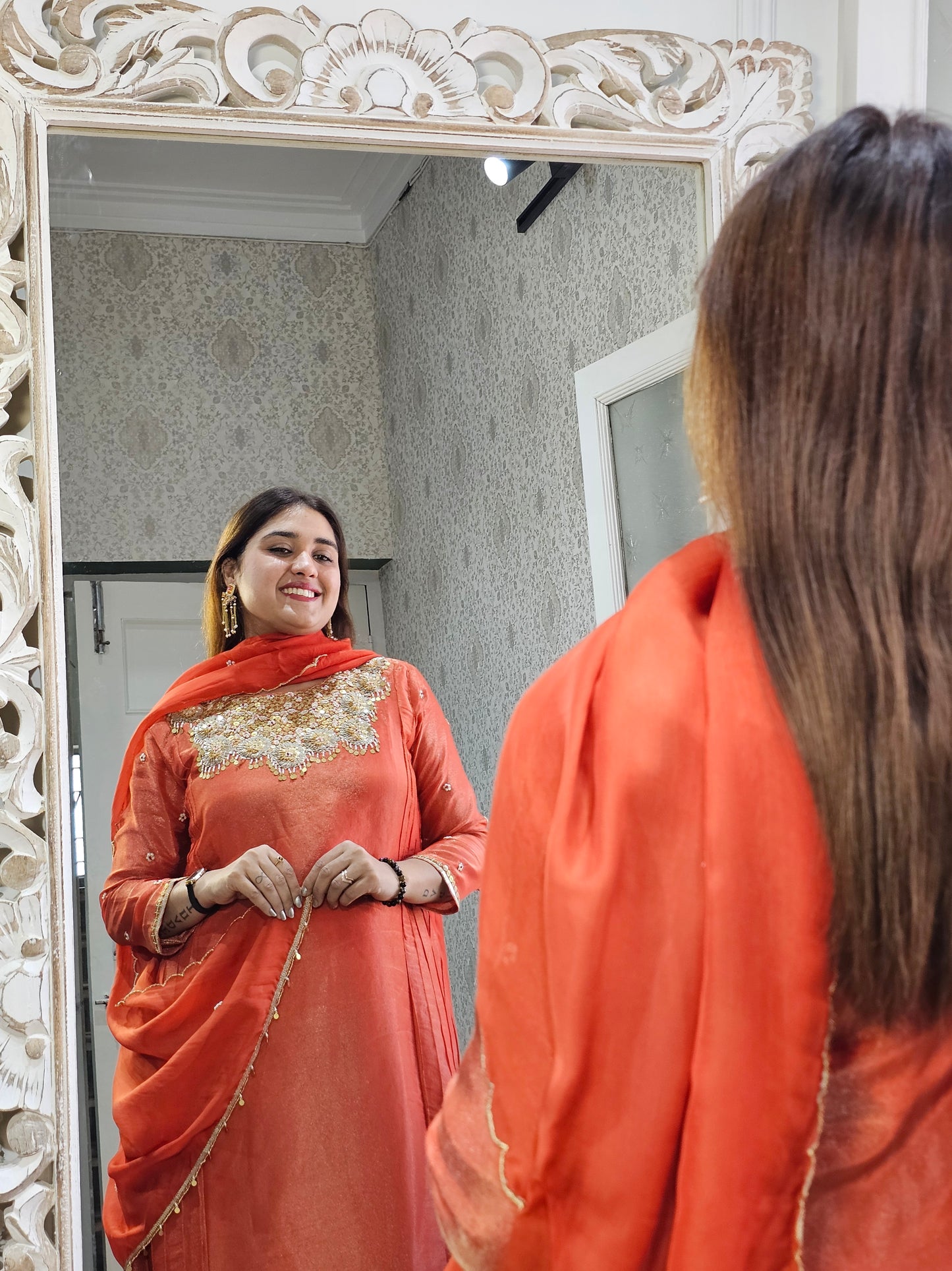 Jeenas orange tissue suit set