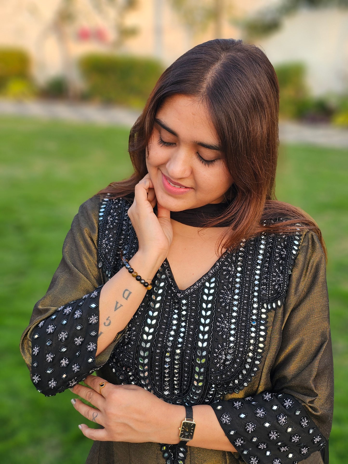 Jeenas anarkali tissue glass work suit set