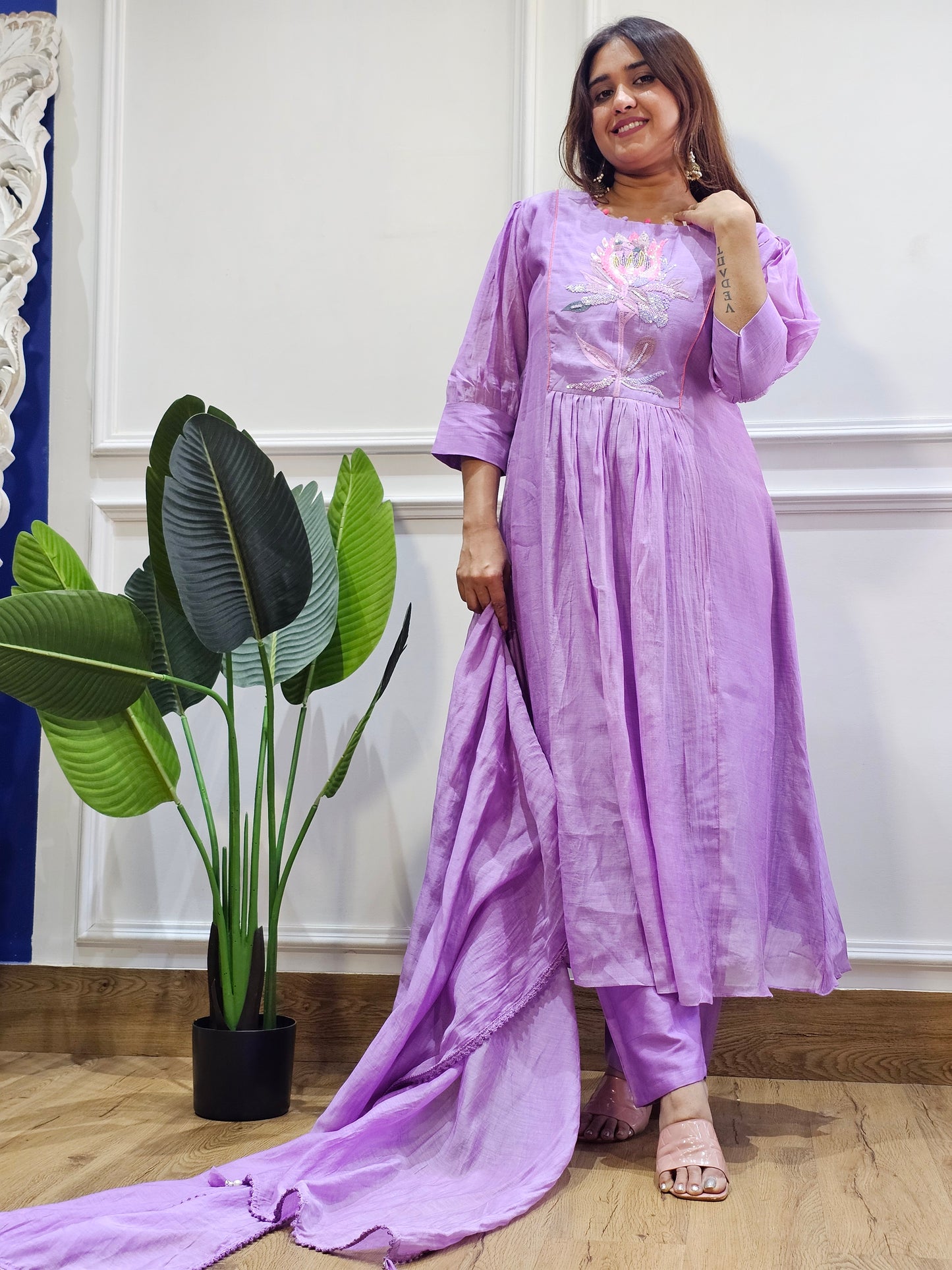 Jeenas lavender mal chanderi suit set
