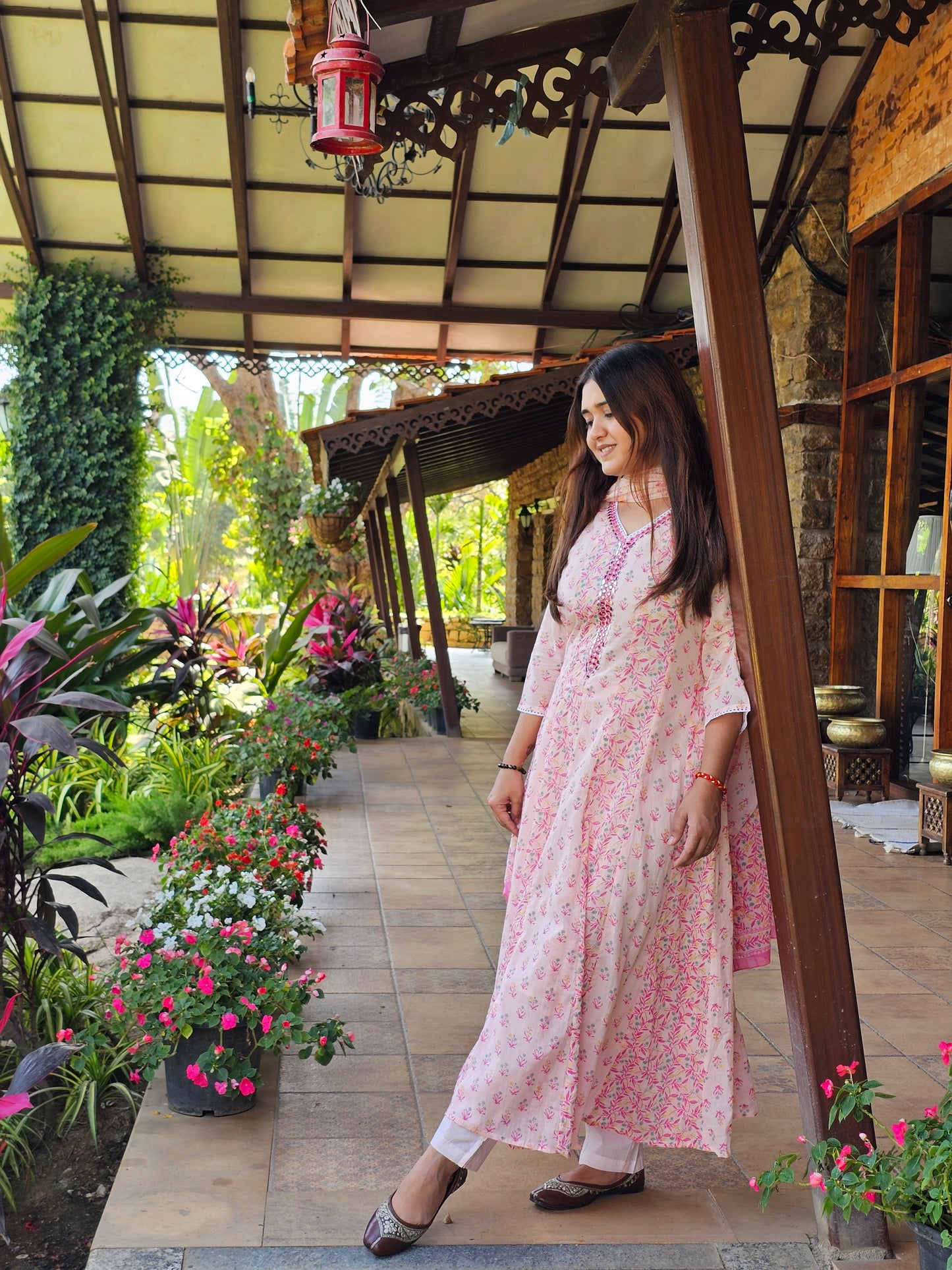 Jeenas floral anarkali mal cotton suit