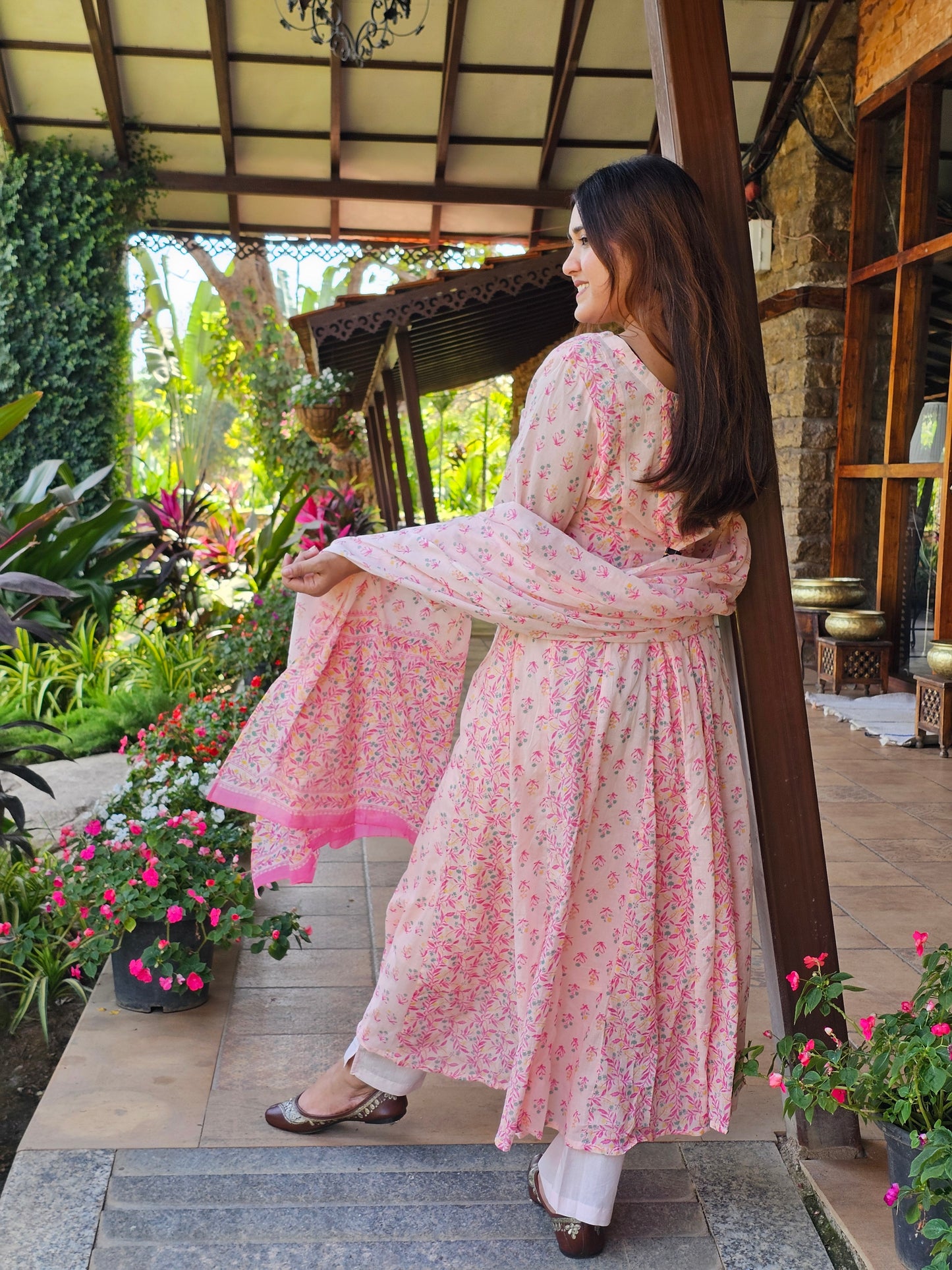 Jeenas floral anarkali mal cotton suit