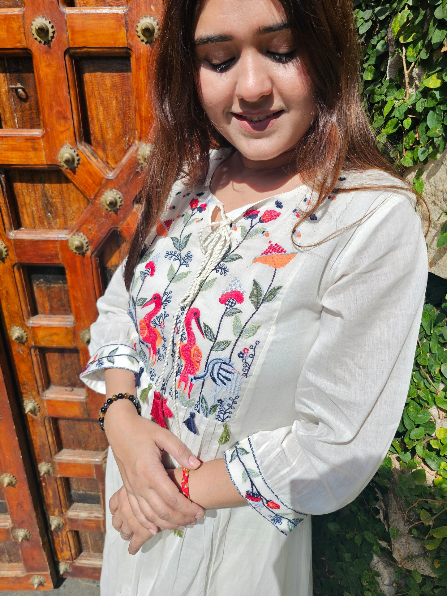 Jeenas white pure mal cotton pant kurta set