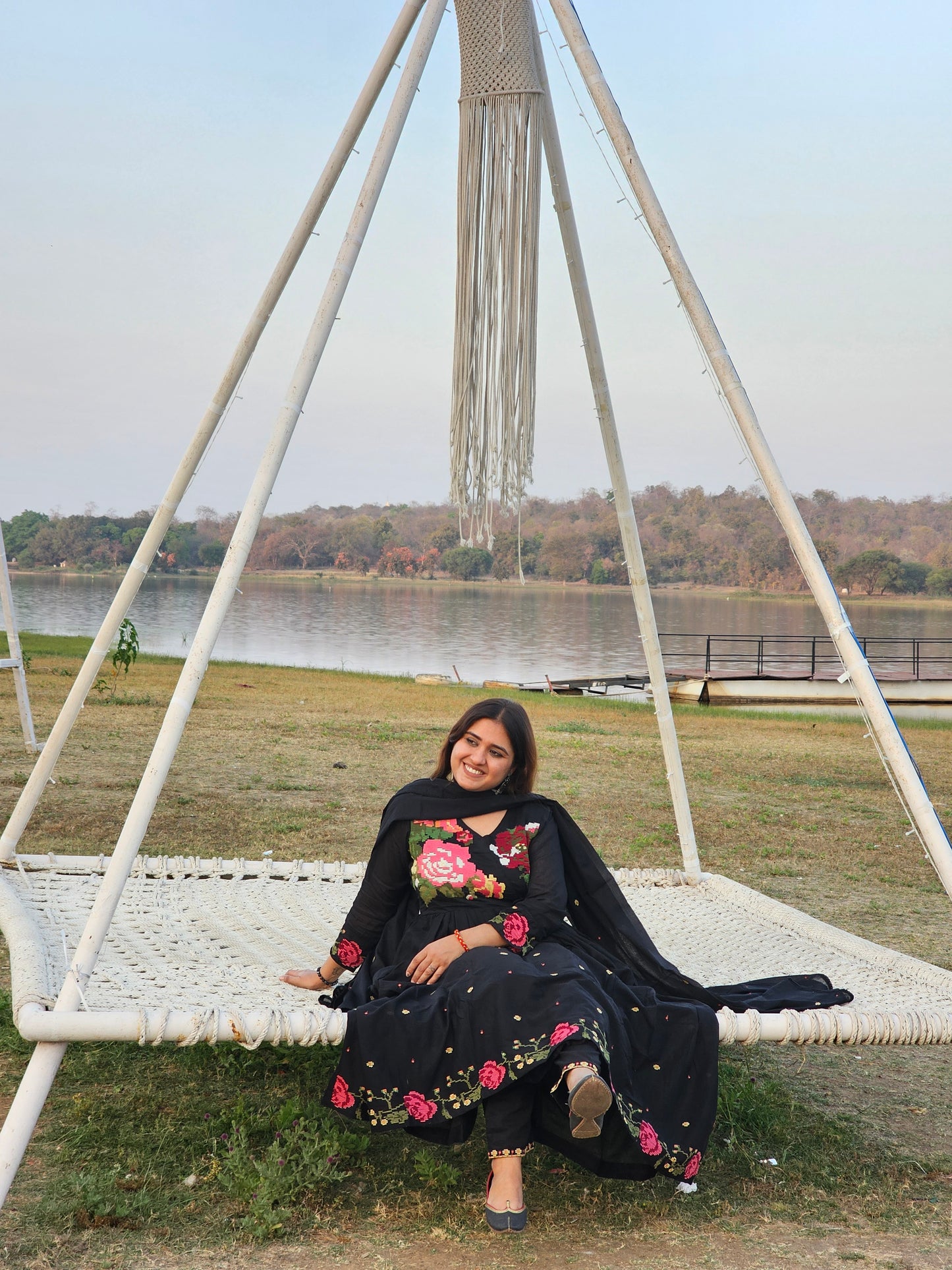 Jeenas black anarkali mal cotton suit