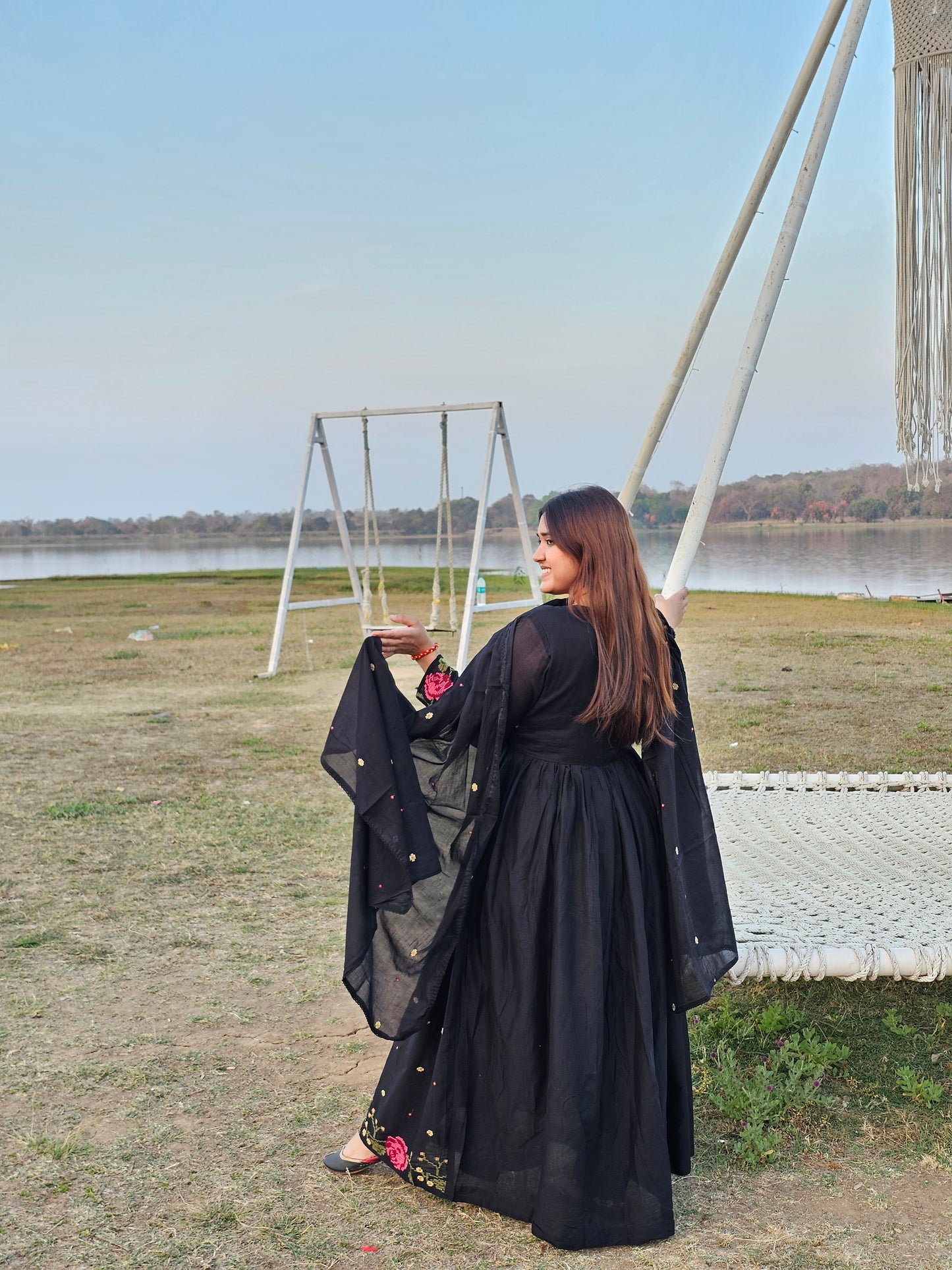 Jeenas black anarkali mal cotton suit