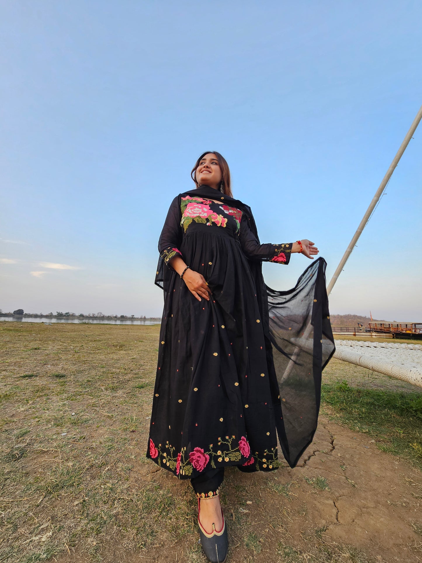 Jeenas black anarkali mal cotton suit