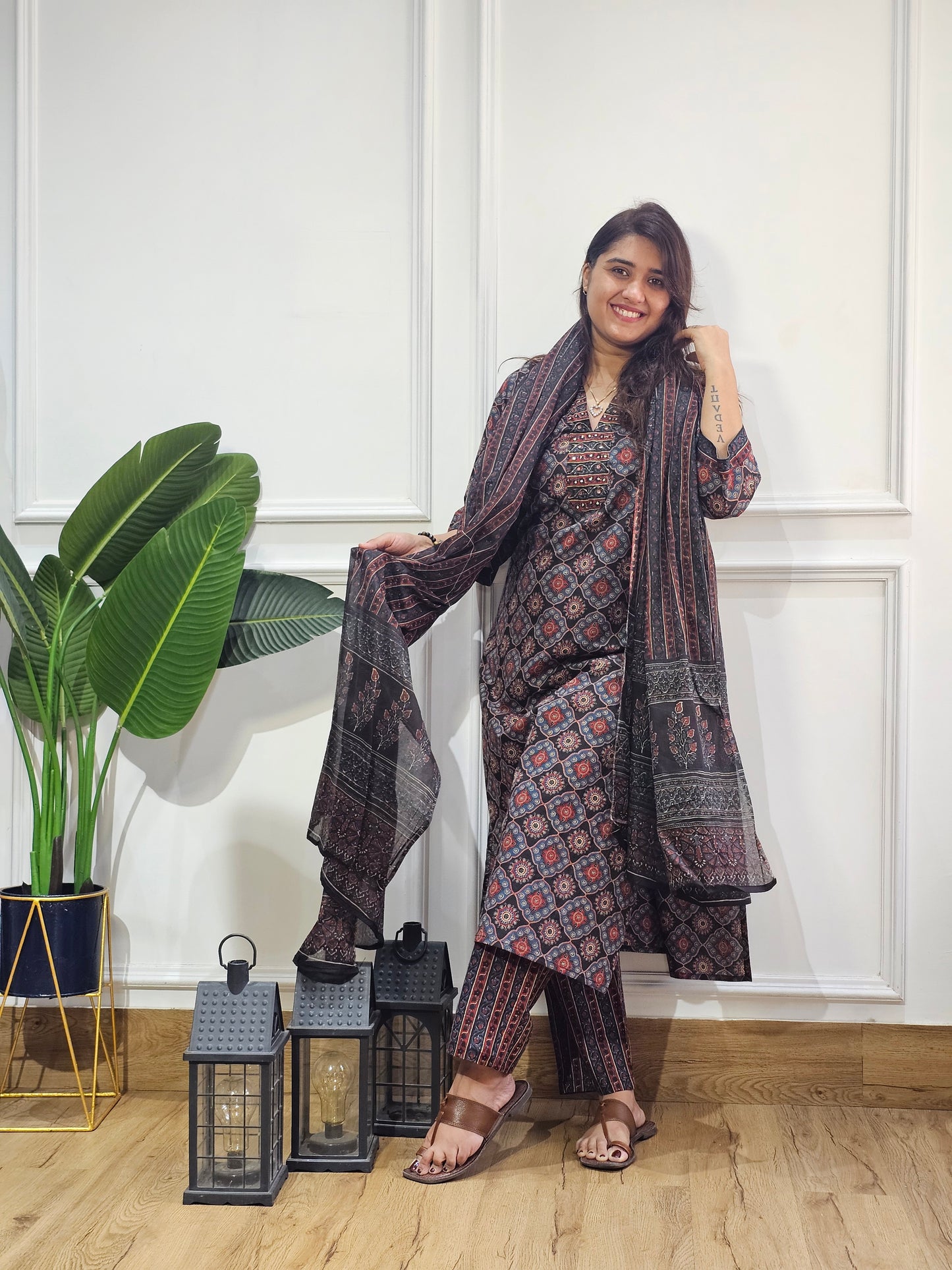 Jeenas ajrak pure cotton suit set