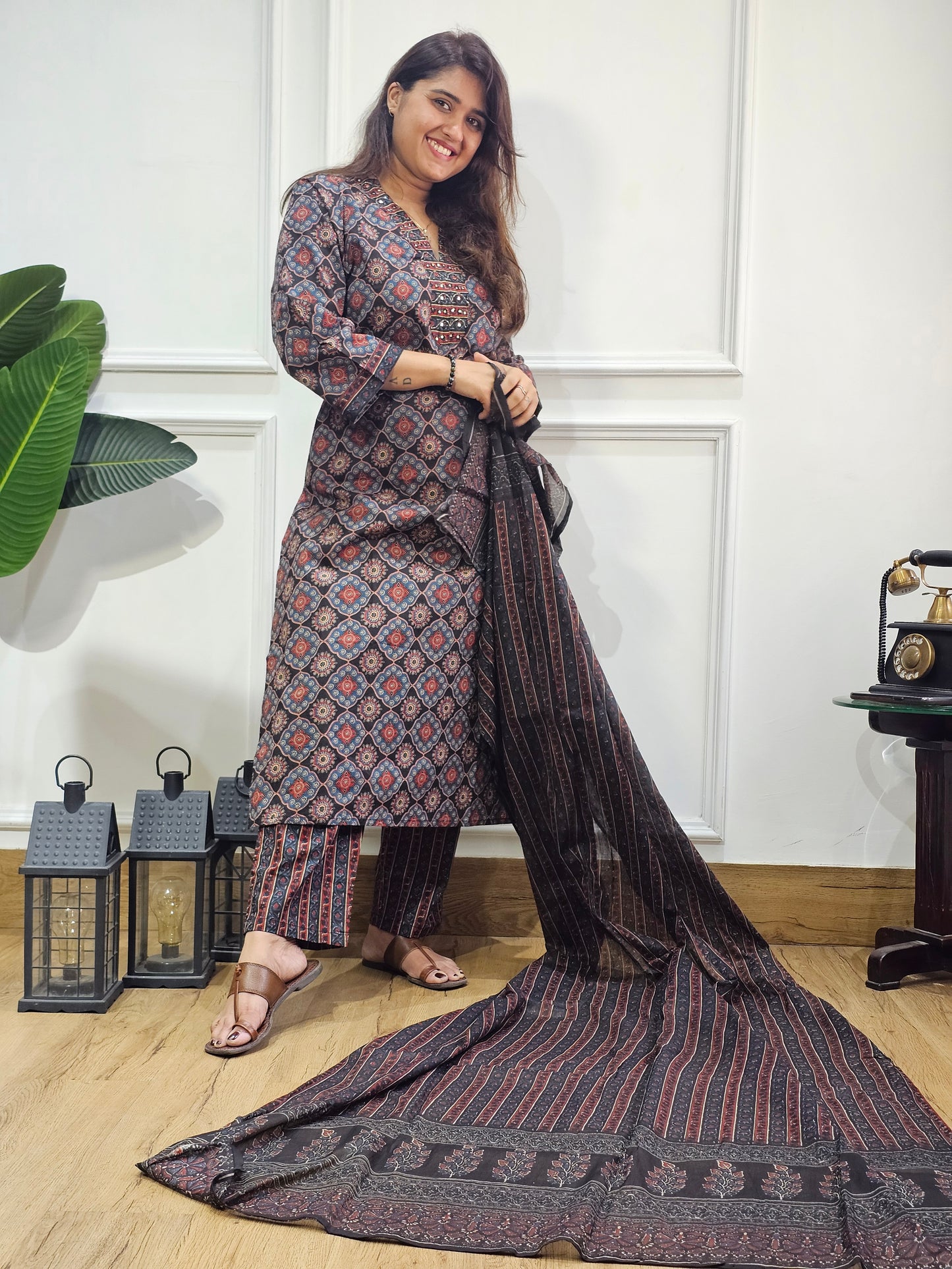 Jeenas ajrak pure cotton suit set