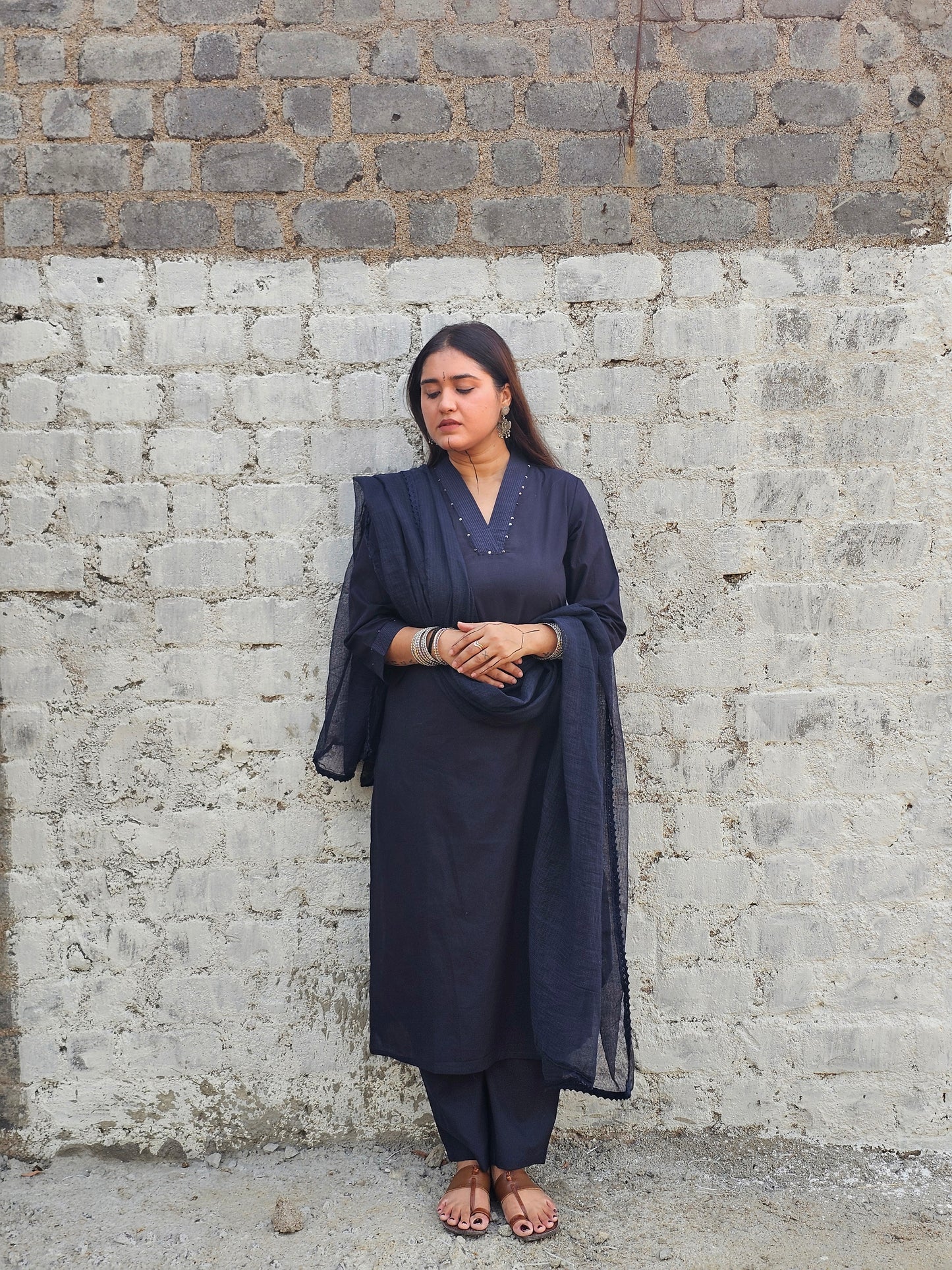Jeenas pure cotton solid suit set with Doria dupatta.