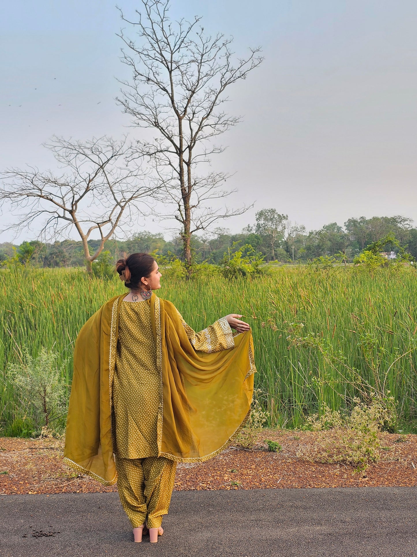 Jeenas pure muslin bandhani salwar suit set with pure organza dupatta