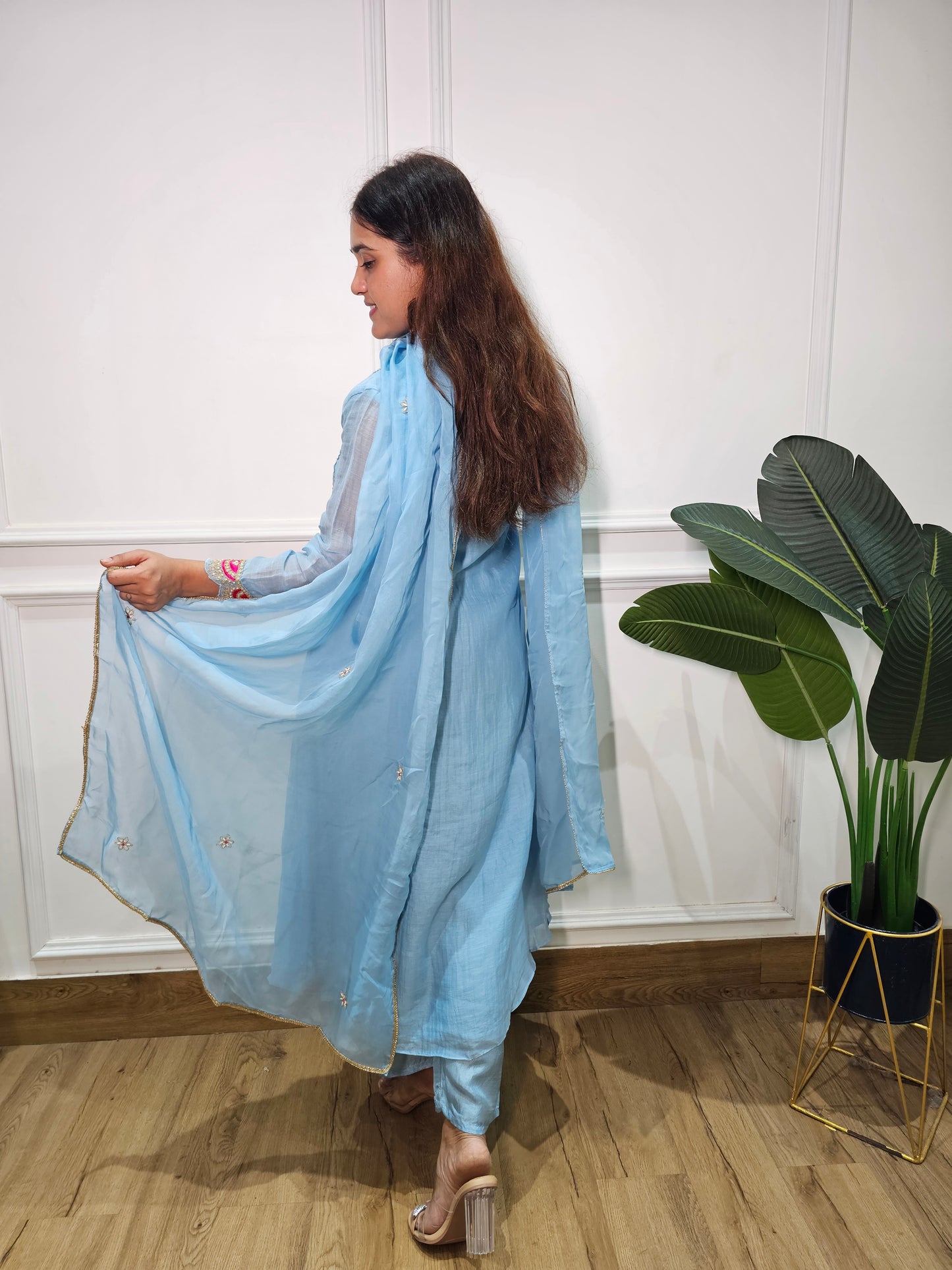 Jeenas pure mul chanderi zari suit set