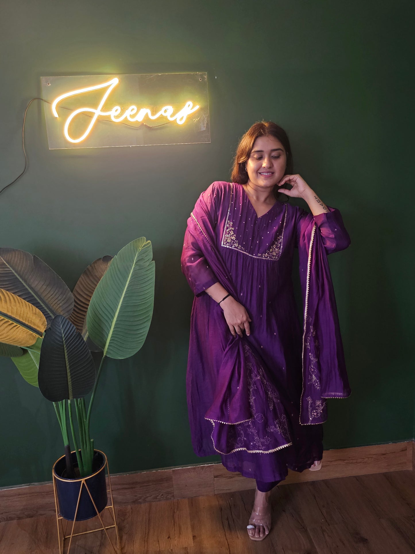 Jeenas pure mul chanderi suit set