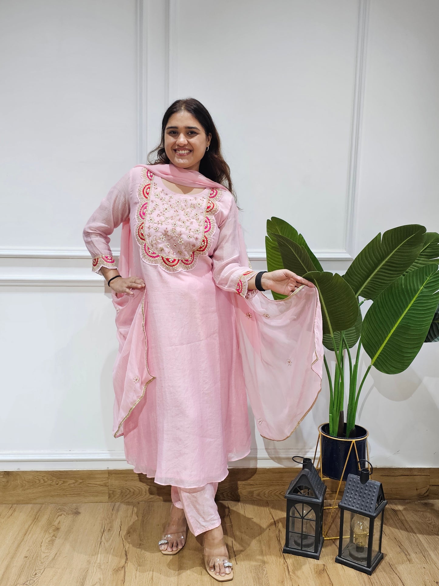 Jeenas pure mul chanderi zari suit set