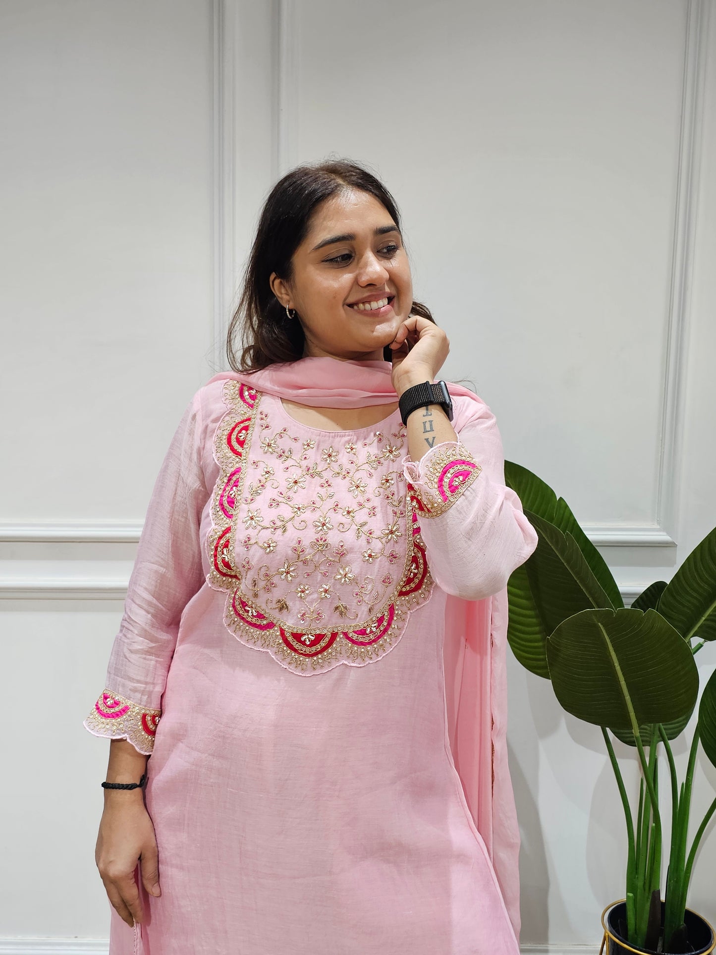 Jeenas pure mul chanderi zari suit set