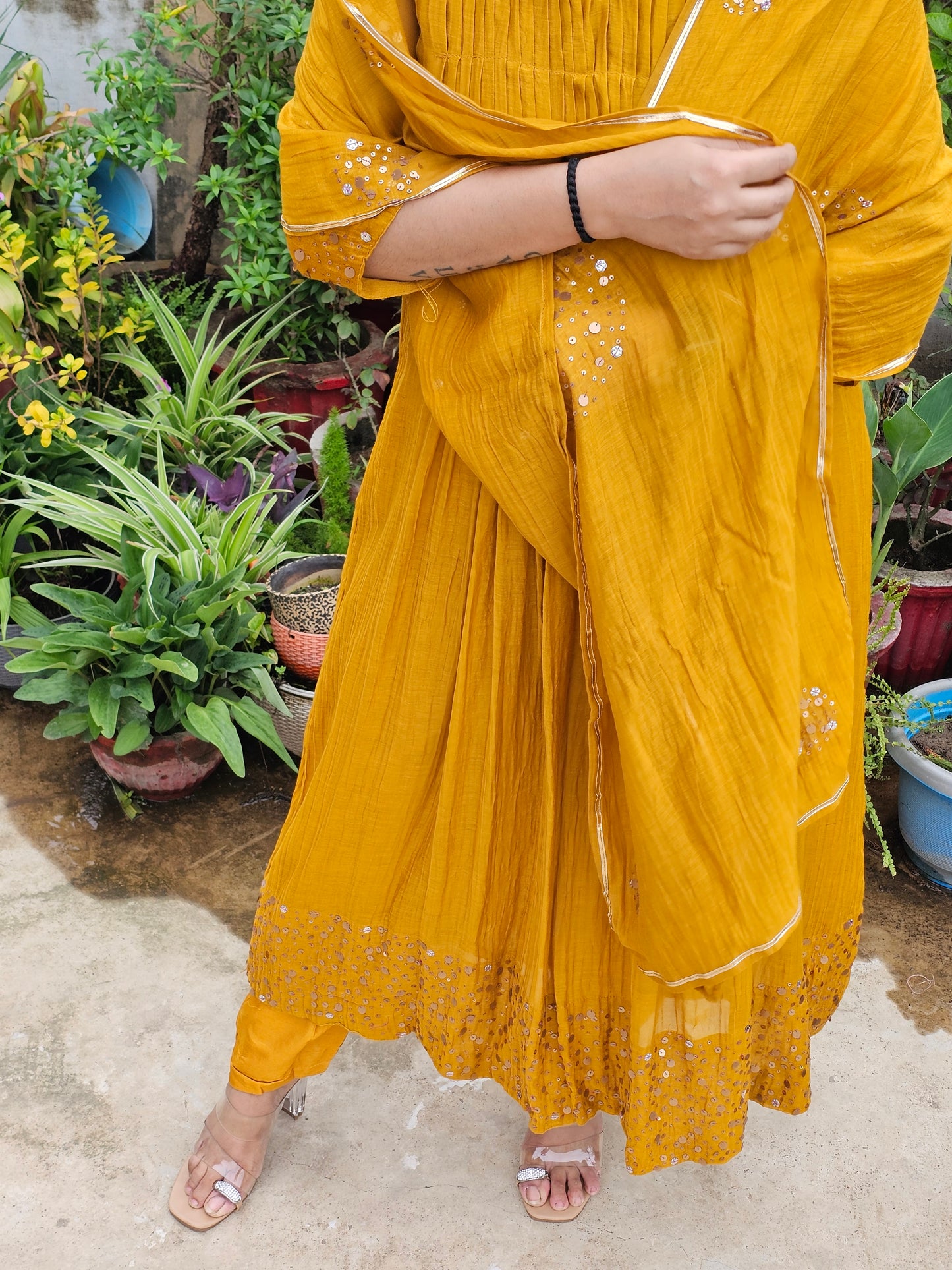 Jeenas pure mul chanderi sequin set