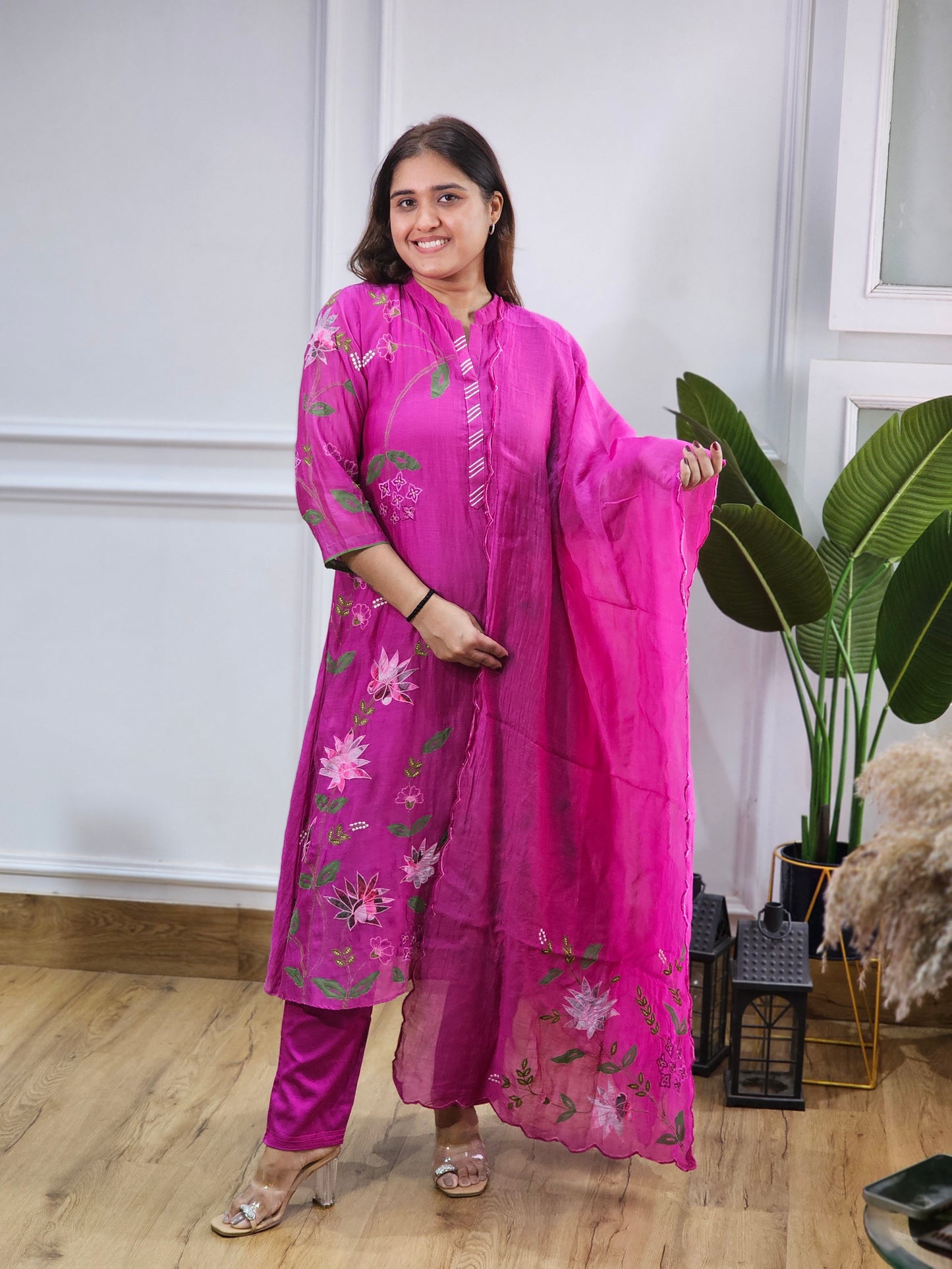 Jeenas pure mul chanderi suit set